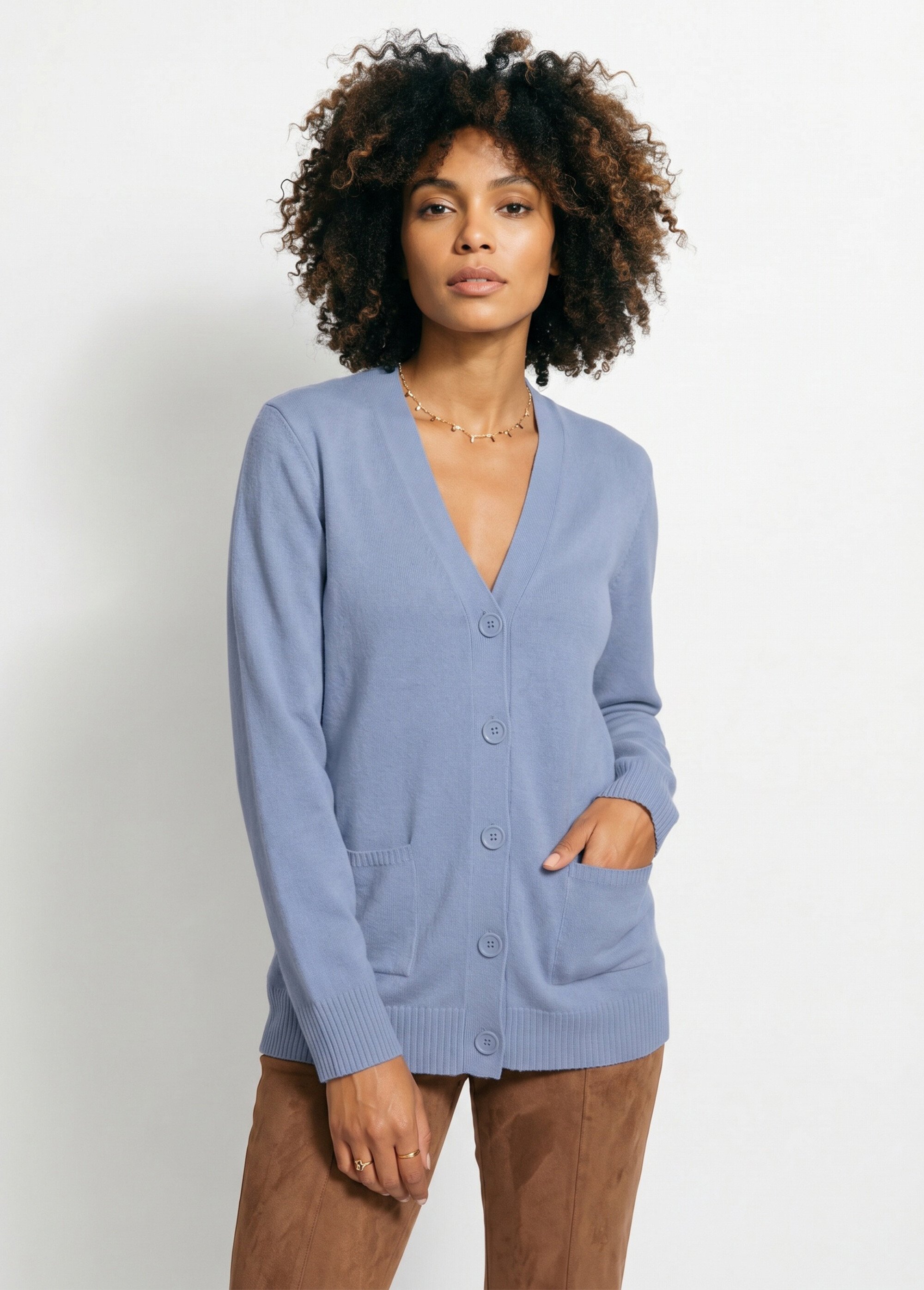 Gilet boutonné maille épaisse Femme Bleu PLATON FA1