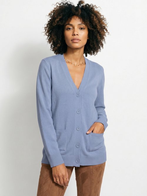 Gilet boutonné maille épaisse Femme Bleu PLATON FA1