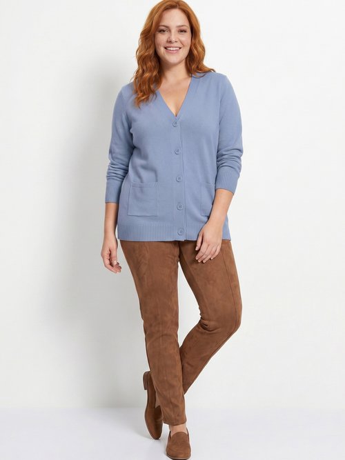 Gilet boutonné maille épaisse Femme Grande Taille Bleu PLATON SI1