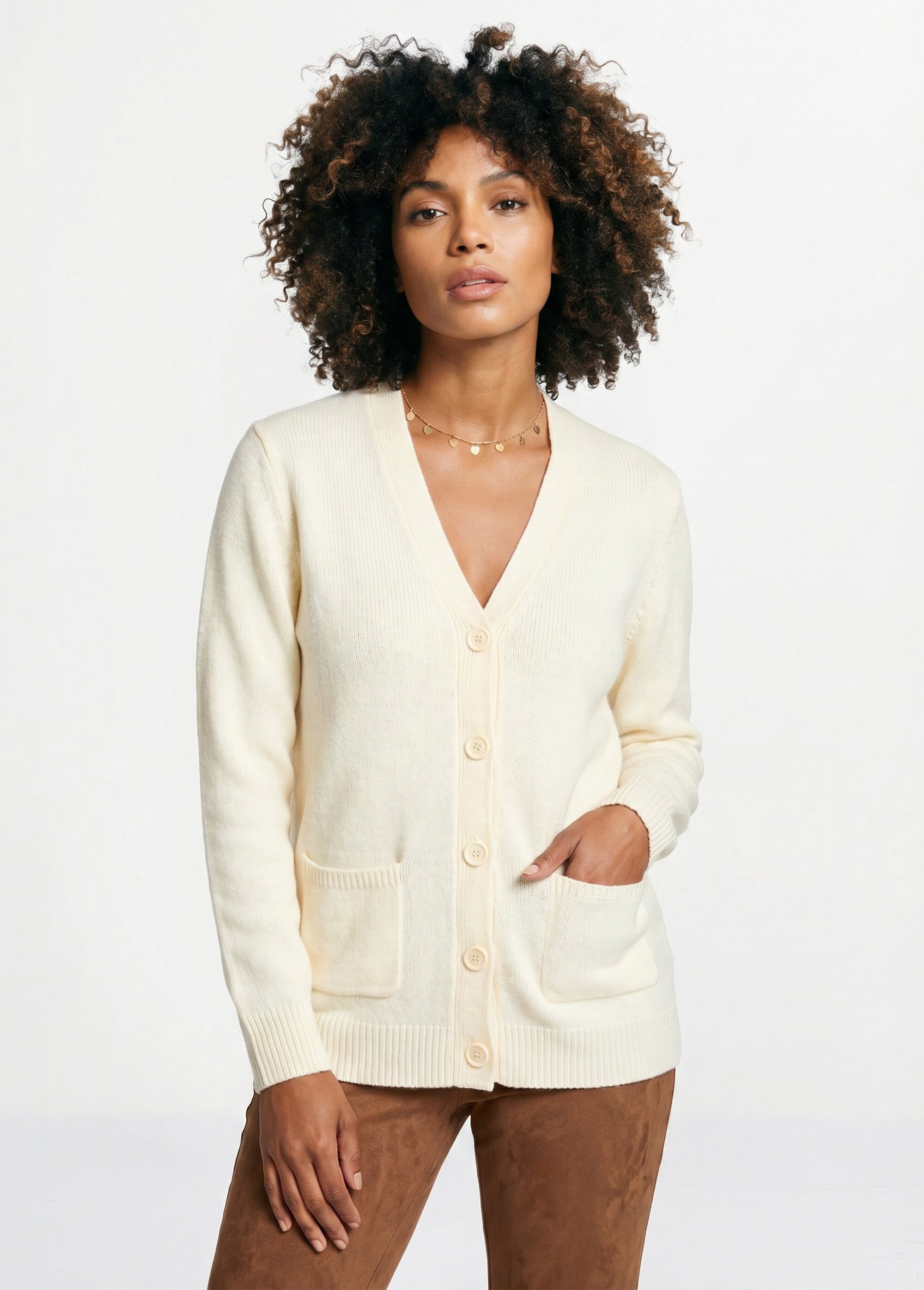 Gilet boutonné maille épaisse Femme Beige PLATON FA1