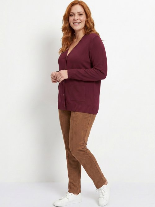 Gilet boutonné maille épaisse Femme Grande Taille Violet PLATON SI1