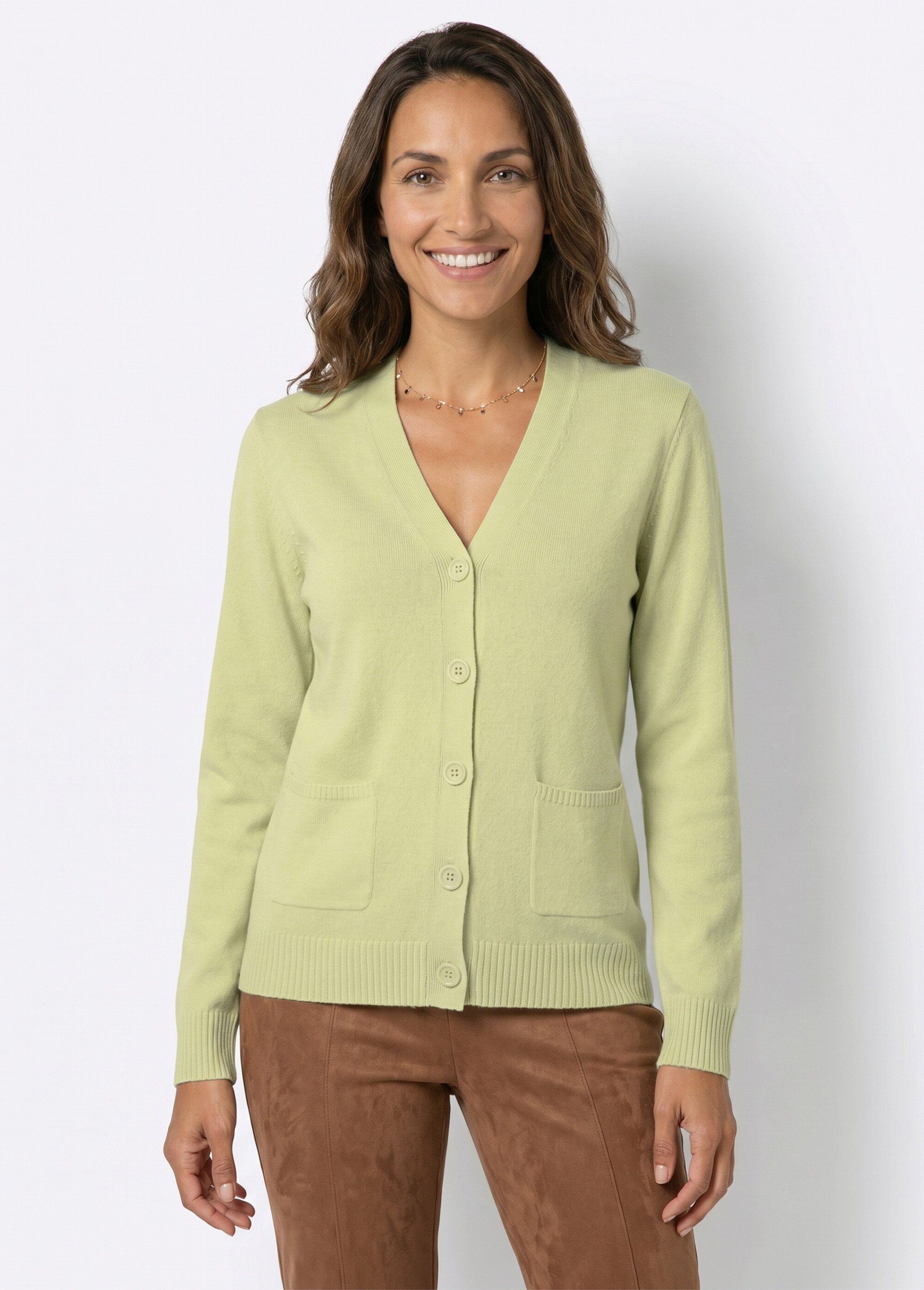 Gilet boutonné maille épaisse Femme Vert PLATON FA1