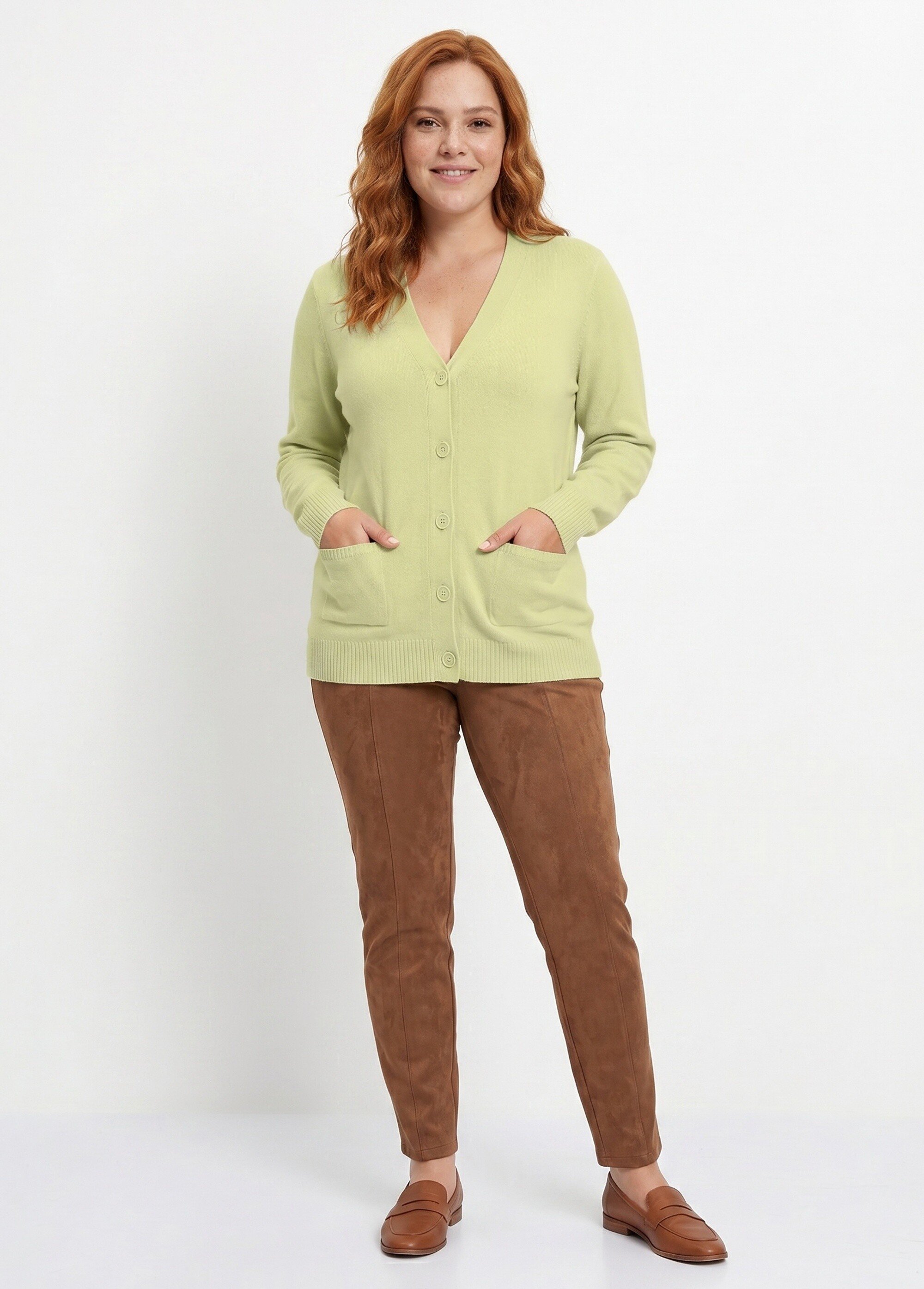 Gilet boutonné maille épaisse Femme Grande Taille Vert PLATON SI1