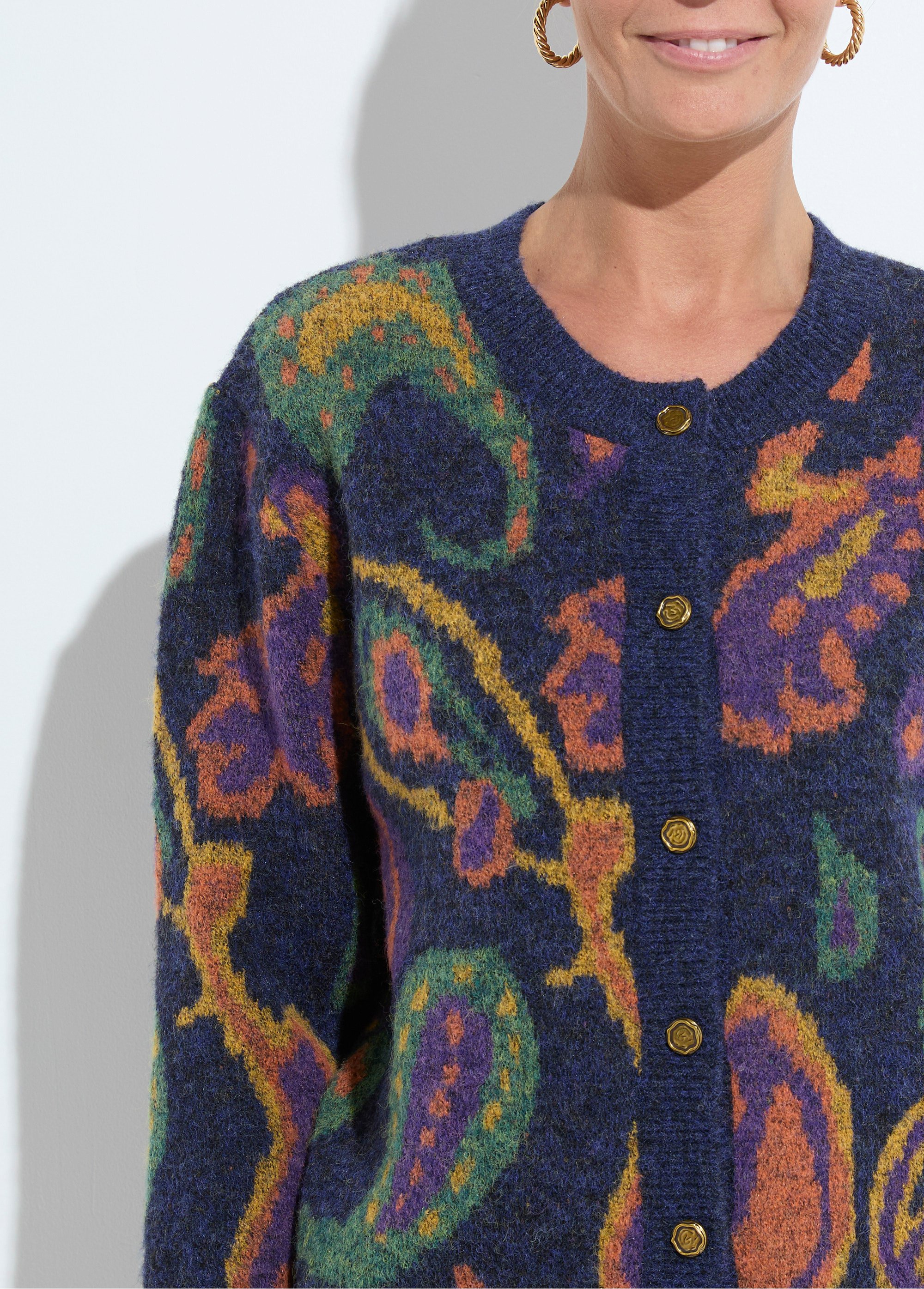 Gilet chaud court boutonné jacquard avec laine