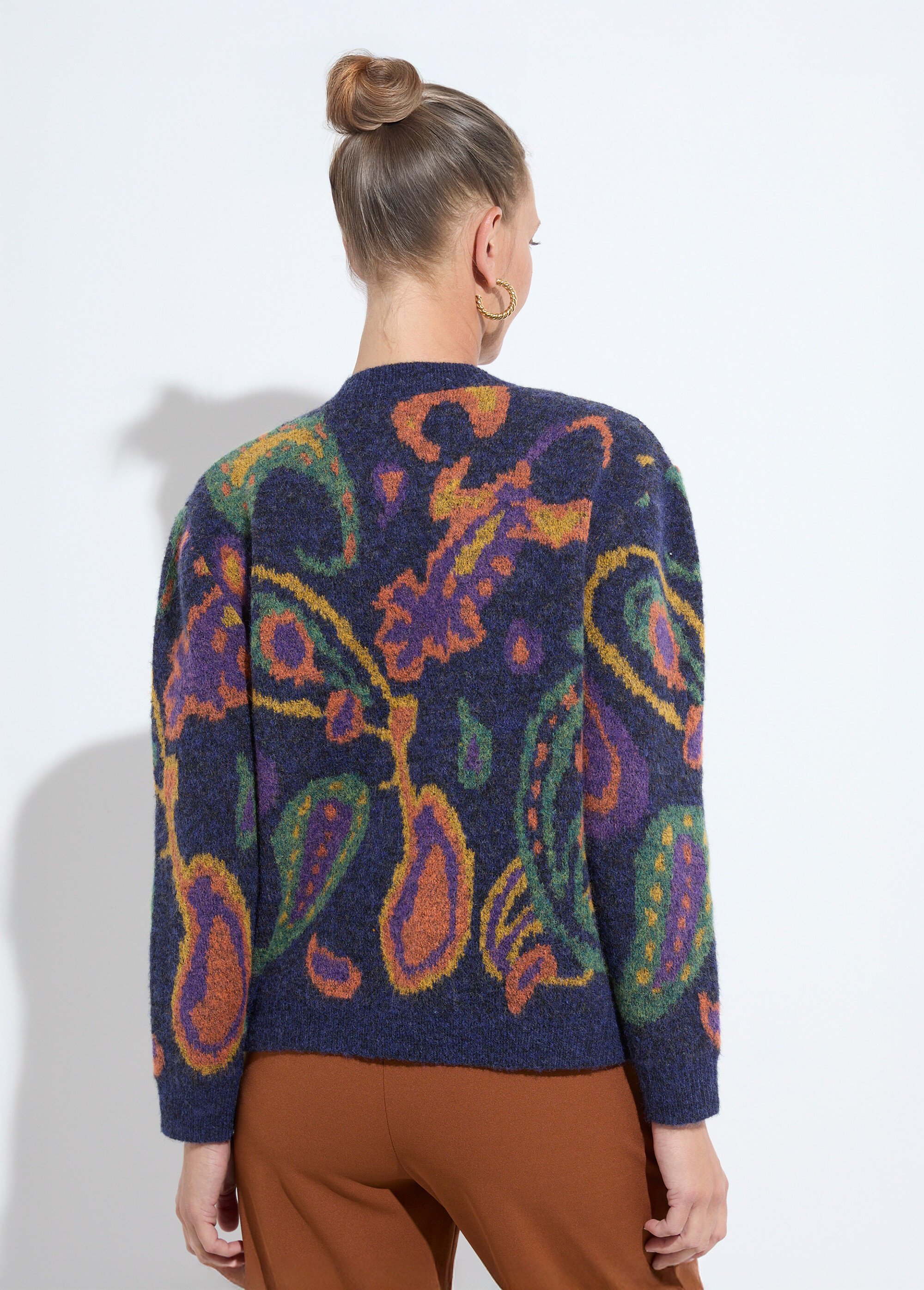 Gilet chaud court boutonné jacquard avec laine Femme FOND MARINE PAVAS DO1
