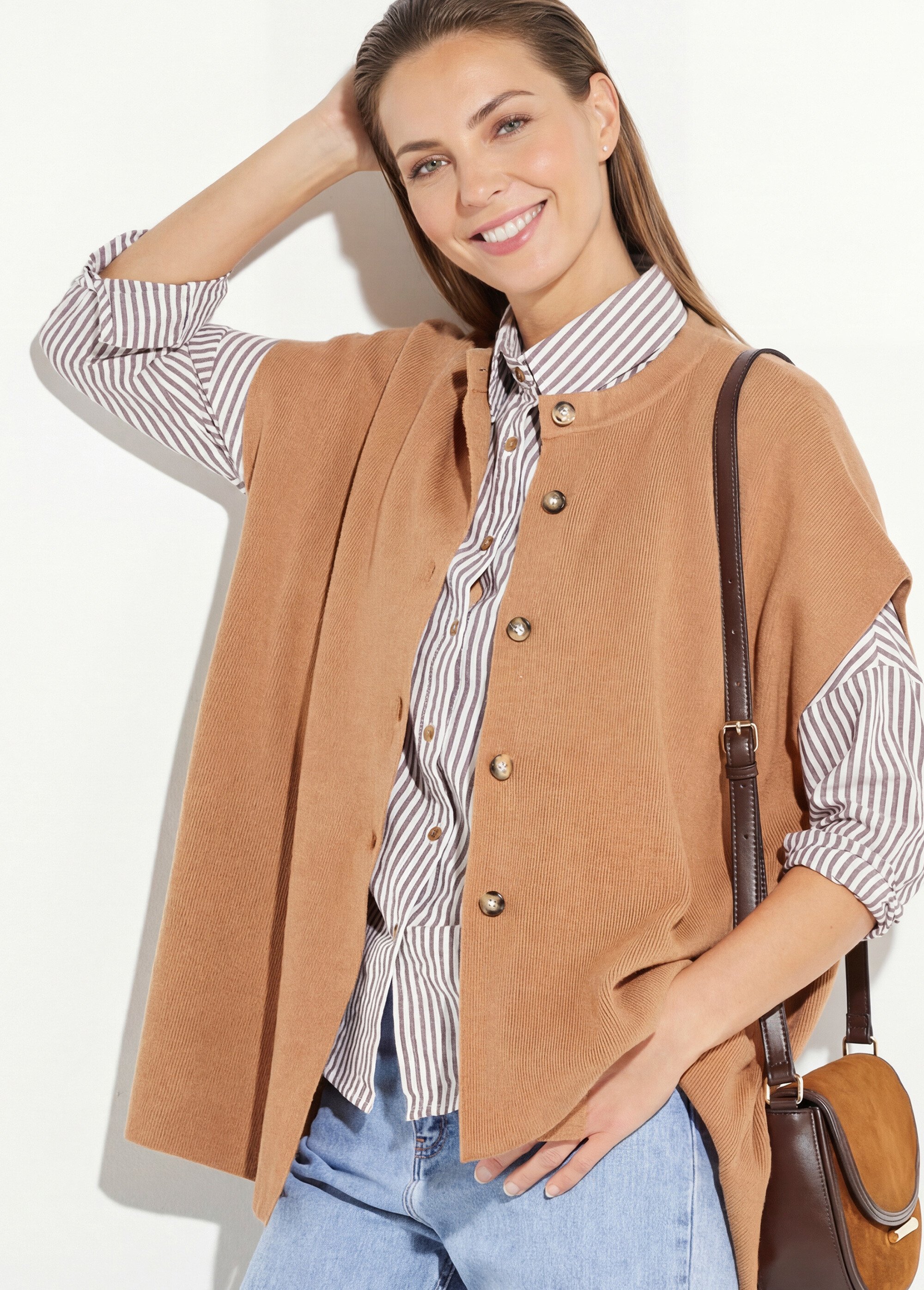 Gilet long sans manches avec col rond