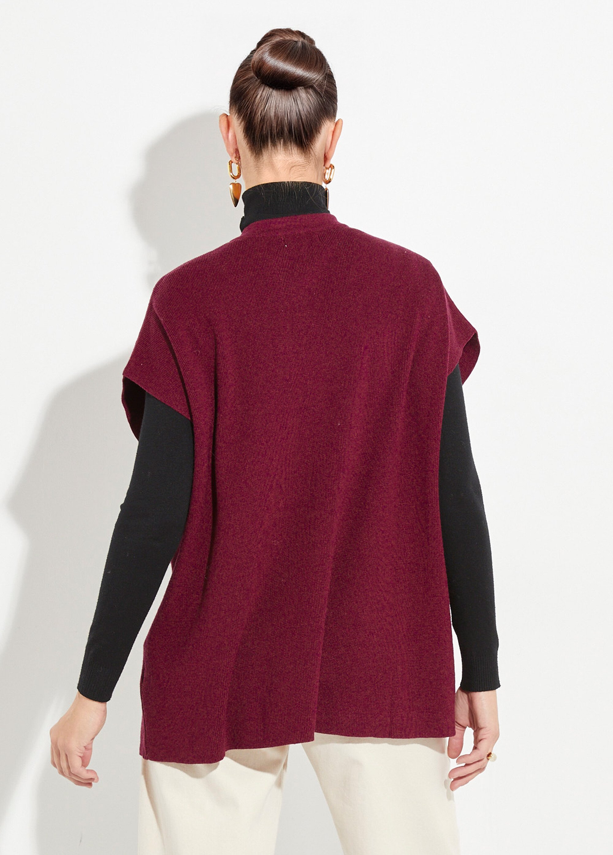 Gilet long sans manches avec col rond Femme Rouge IA-S5051 DO1