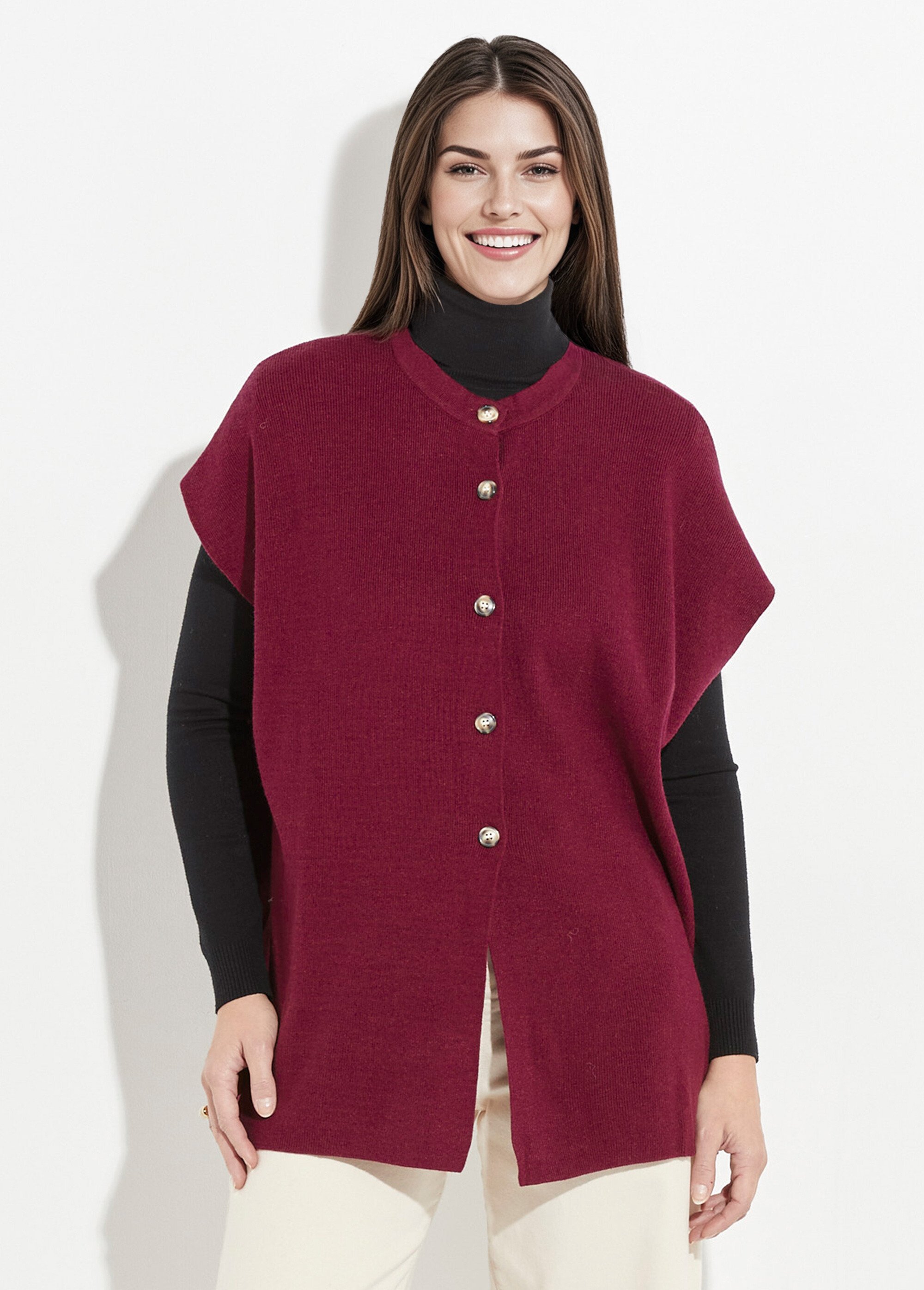 Gilet long sans manches avec col rond Femme Rouge IA-S5051 FA1