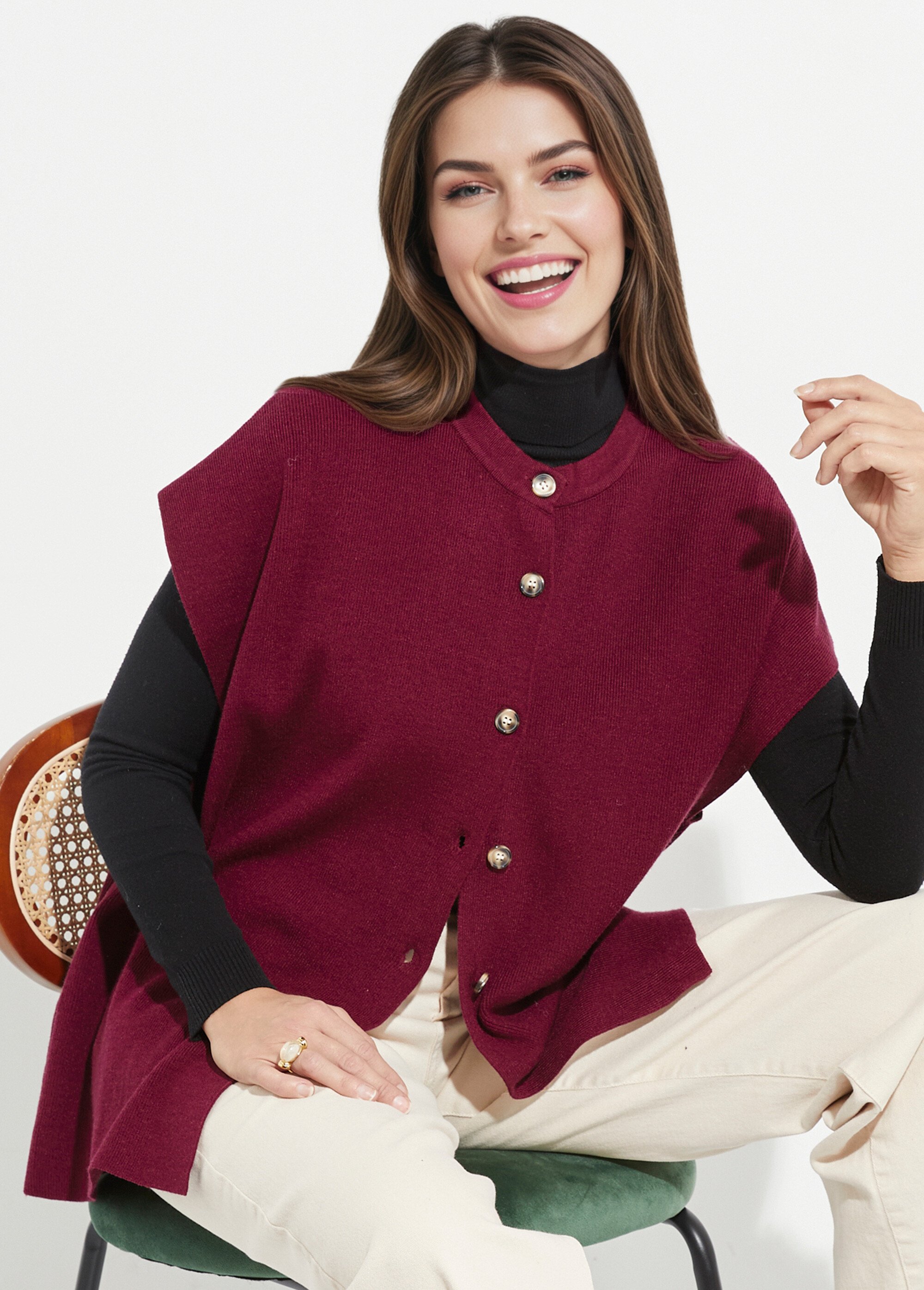 Gilet long sans manches avec col rond Femme Rouge IA-S5051 MV1