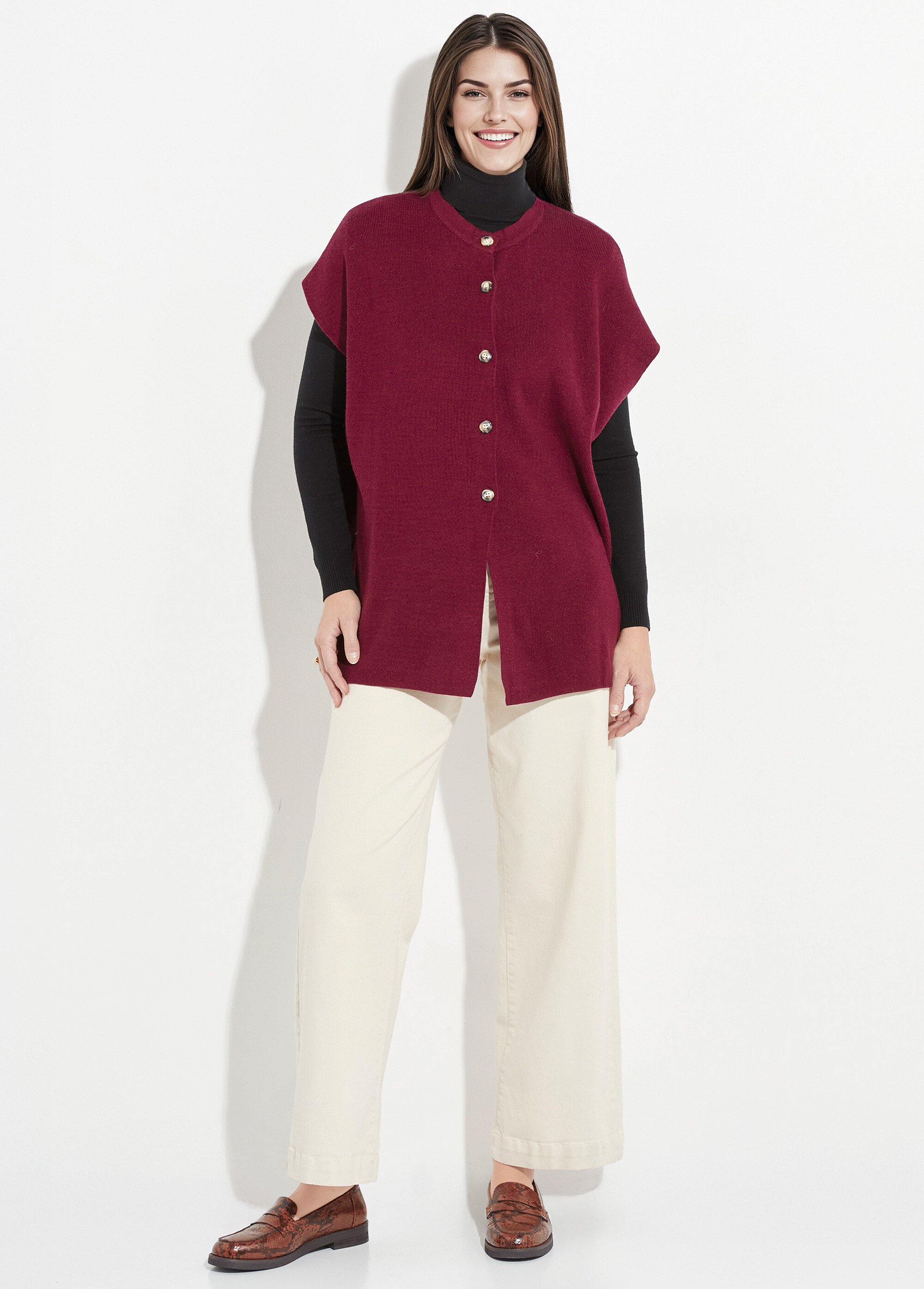 Gilet long sans manches avec col rond Femme Rouge IA-S5051 SF1