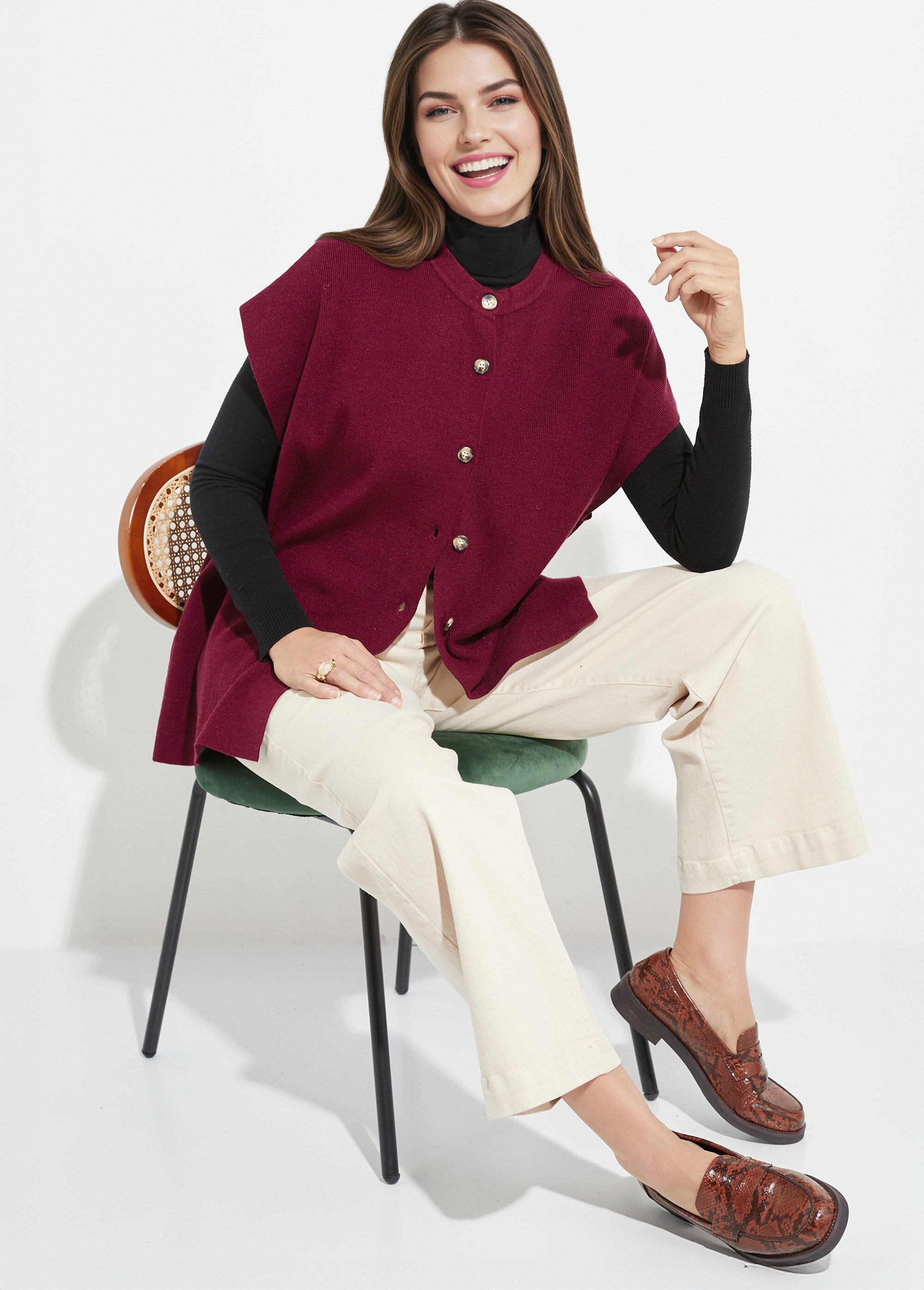 Gilet long sans manches avec col rond Femme Rouge IA-S5051 SI1