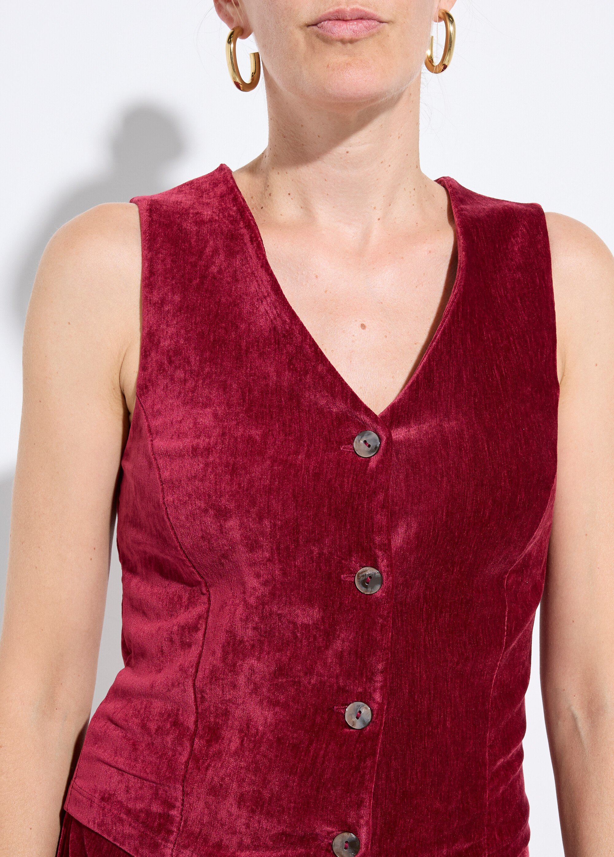 Gilet sans manches boutonné velours ras Femme Rouge FI-VEROVEL DE1