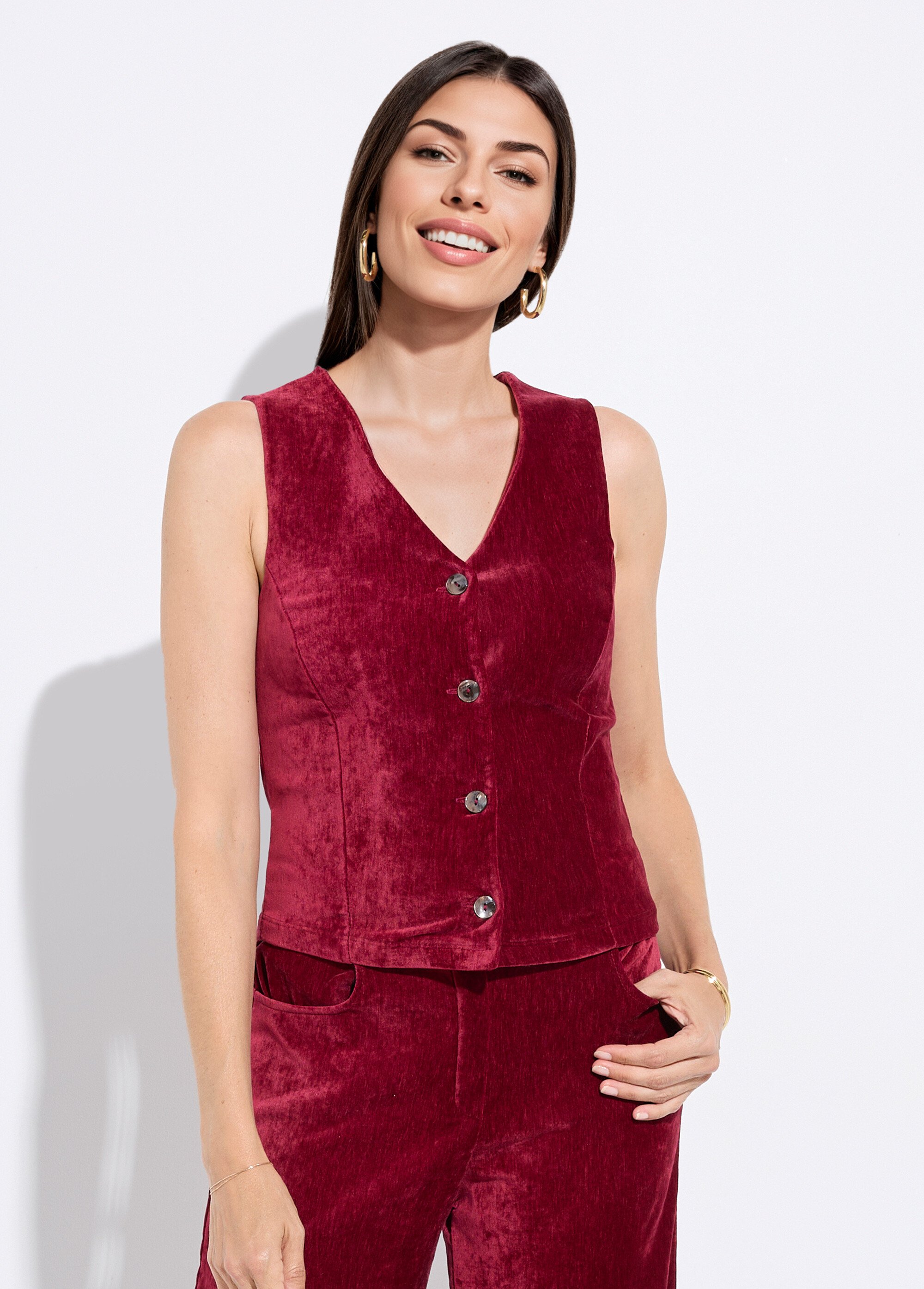 Gilet sans manches boutonné velours ras Femme Rouge FI-VEROVEL FA1