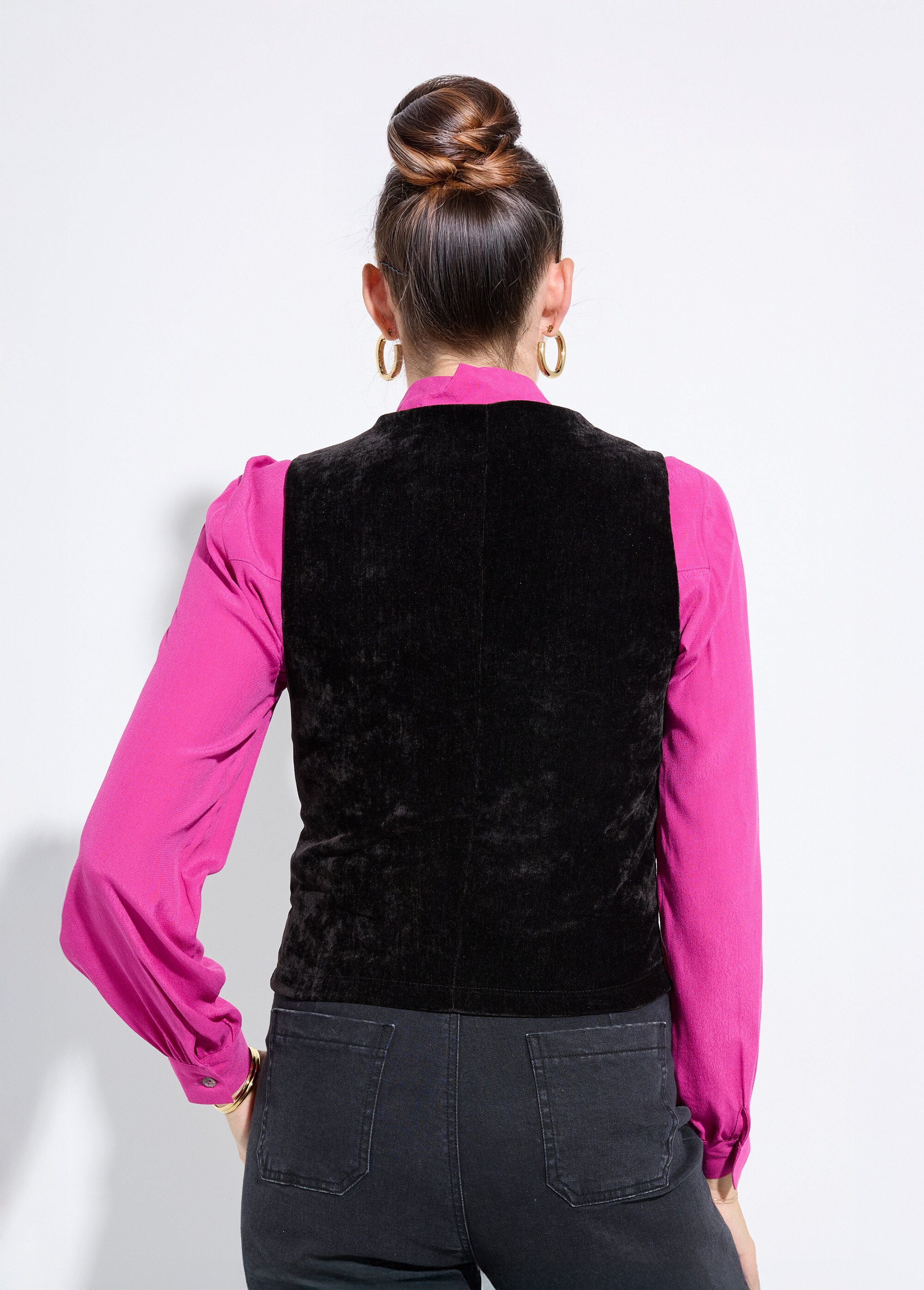 Gilet sans manches boutonné velours ras Femme Noir FI-VEROVEL DO1