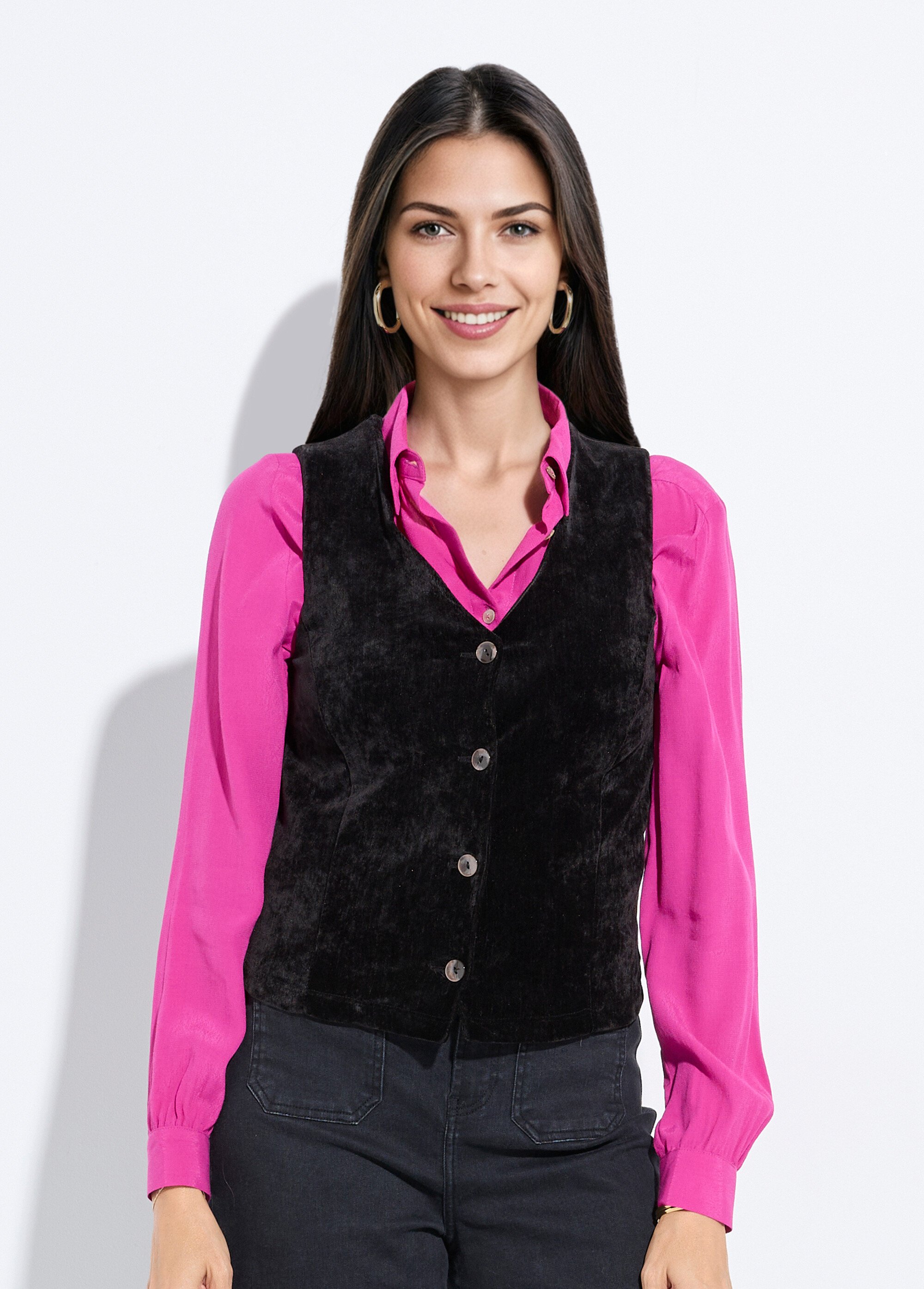 Gilet sans manches boutonné velours ras Femme Noir FI-VEROVEL FA1