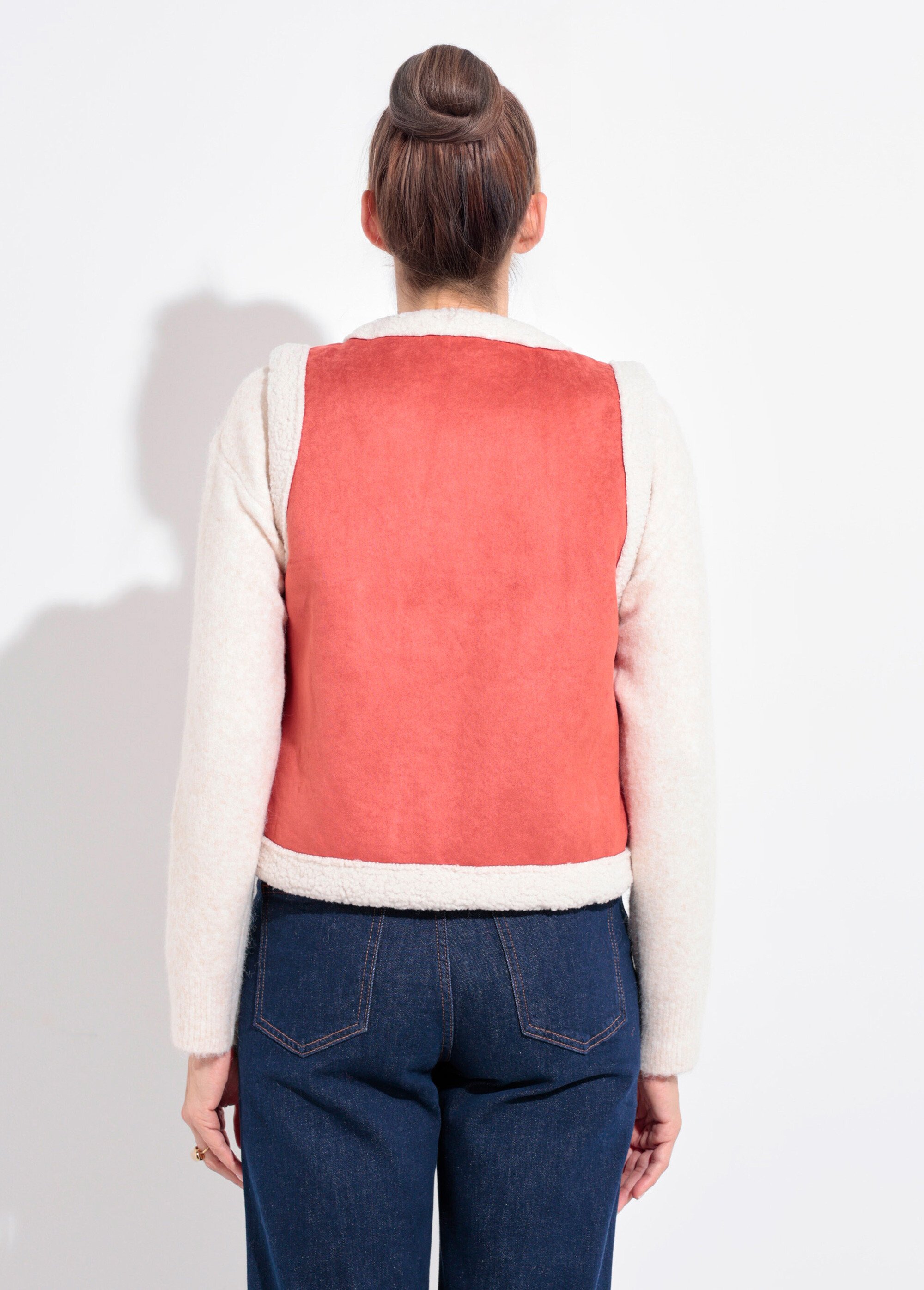 Gilet sans manches style mouton retourné Femme Rouge IA-R3215 DO1