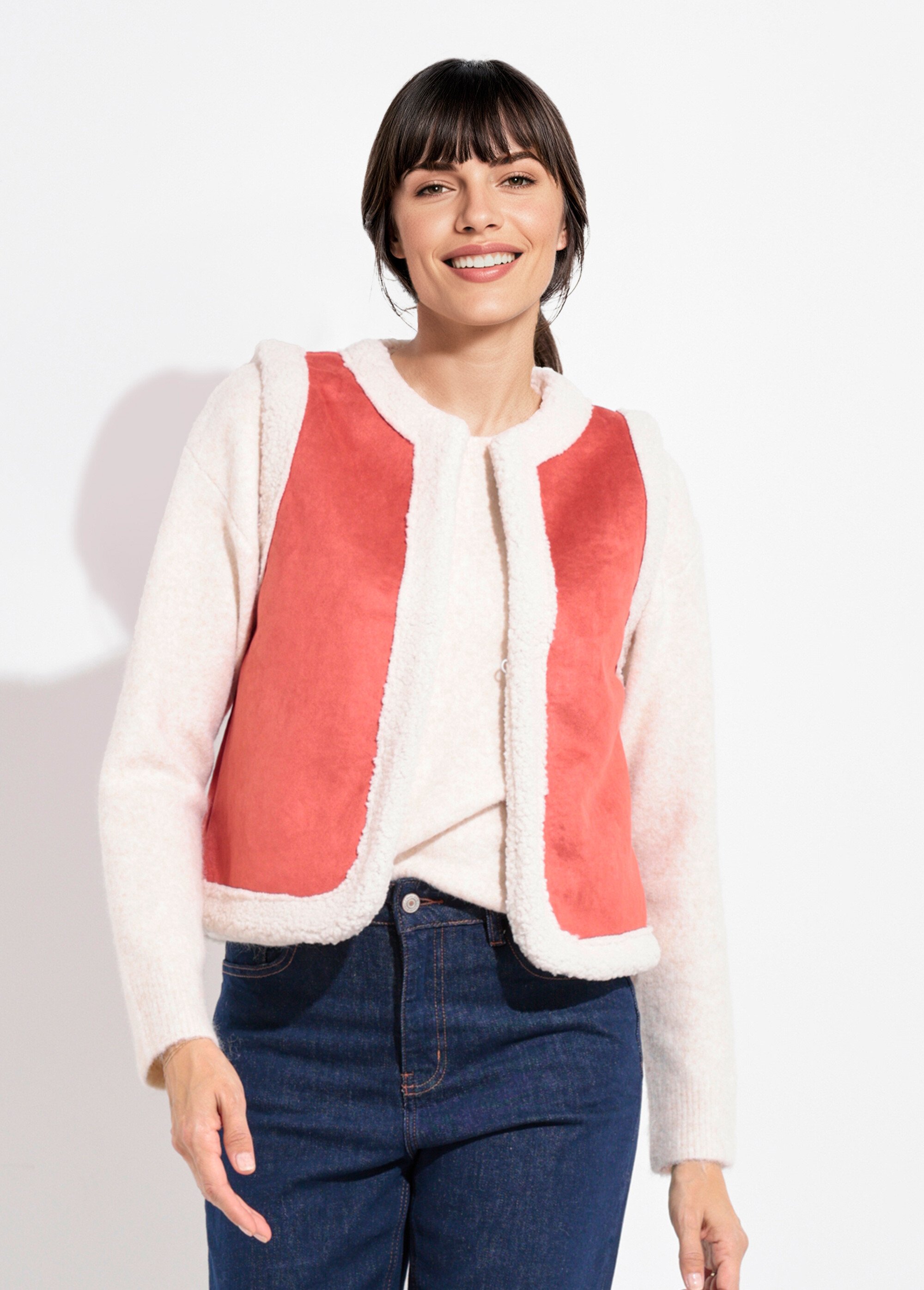 Gilet sans manches style mouton retourné Femme Rouge IA-R3215 FA1