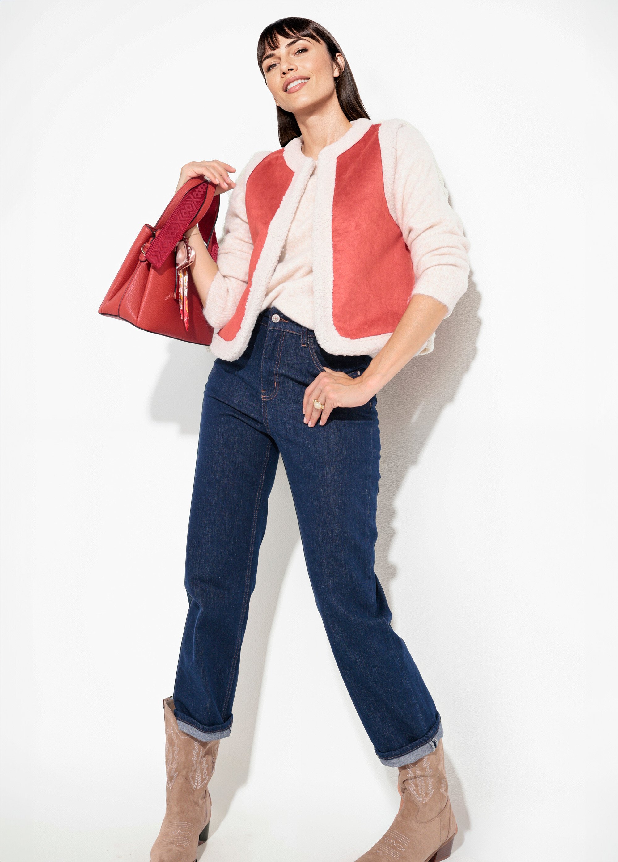 Gilet sans manches style mouton retourné Femme Rouge IA-R3215 SI1