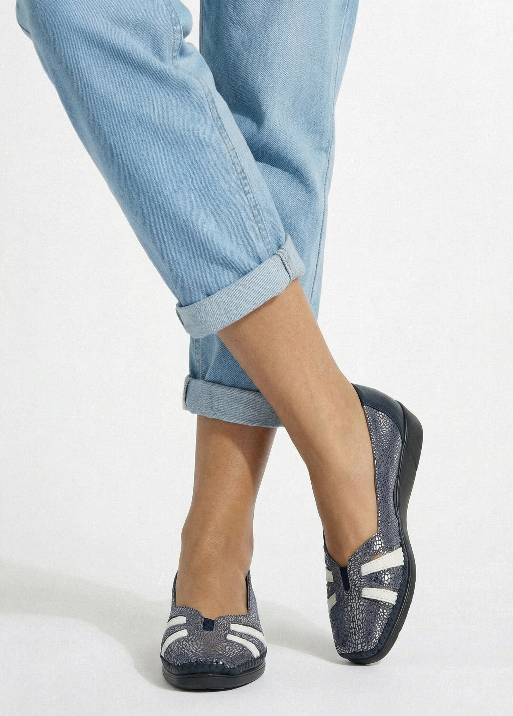 Mocassins compensés souples largeur confort cuir Femme Bleu OLARI SI1