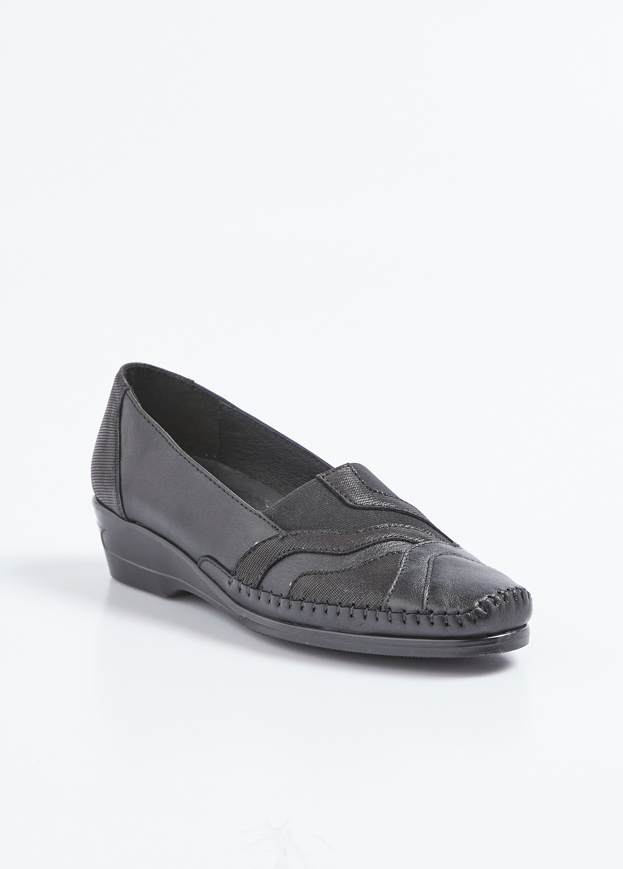 Mocassins élastiqués cuir largeur confort Femme Noir ONDREA FA1