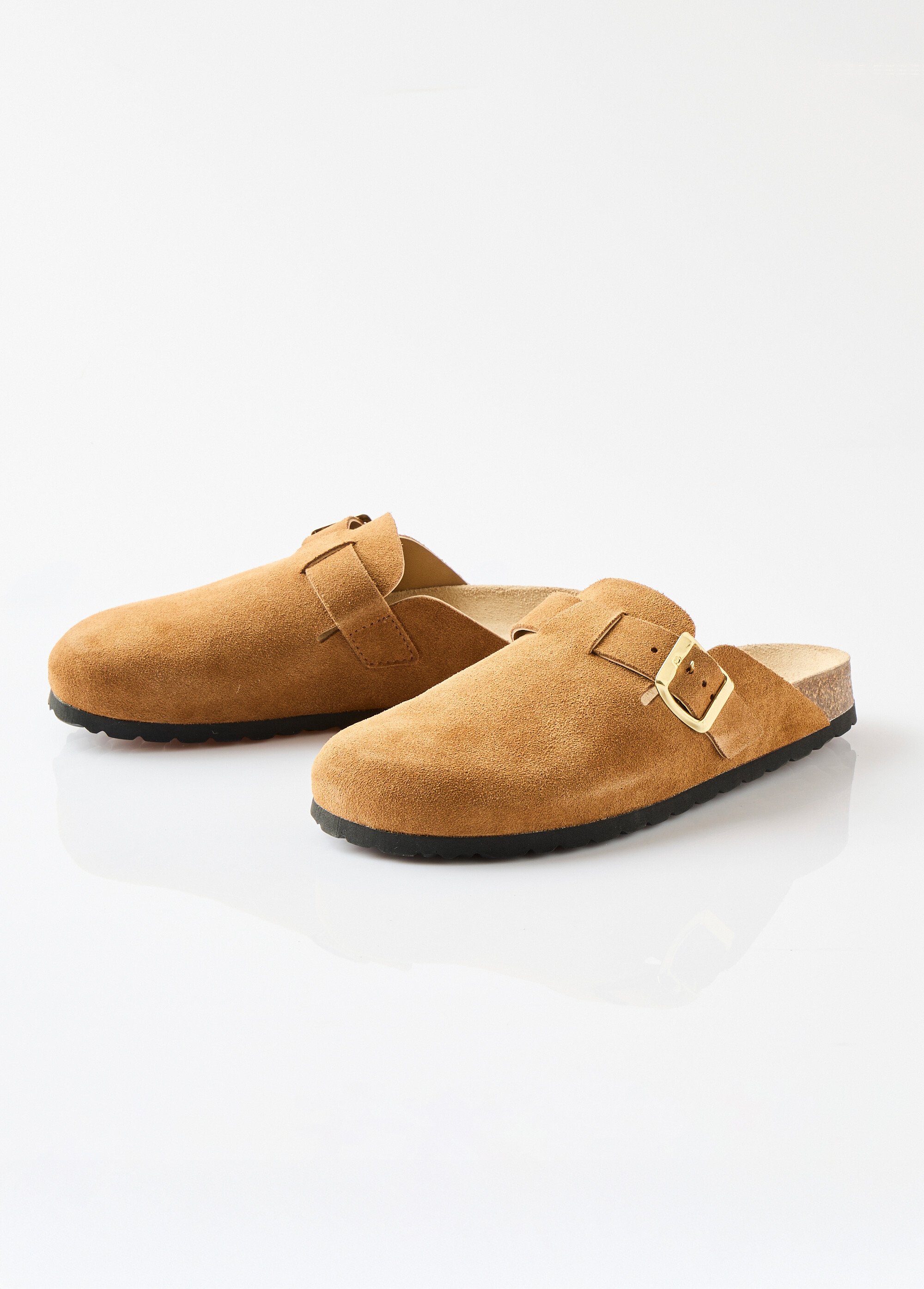 Mules sabots croûte de cuir boucle réglable Femme Marron ODILE DE1