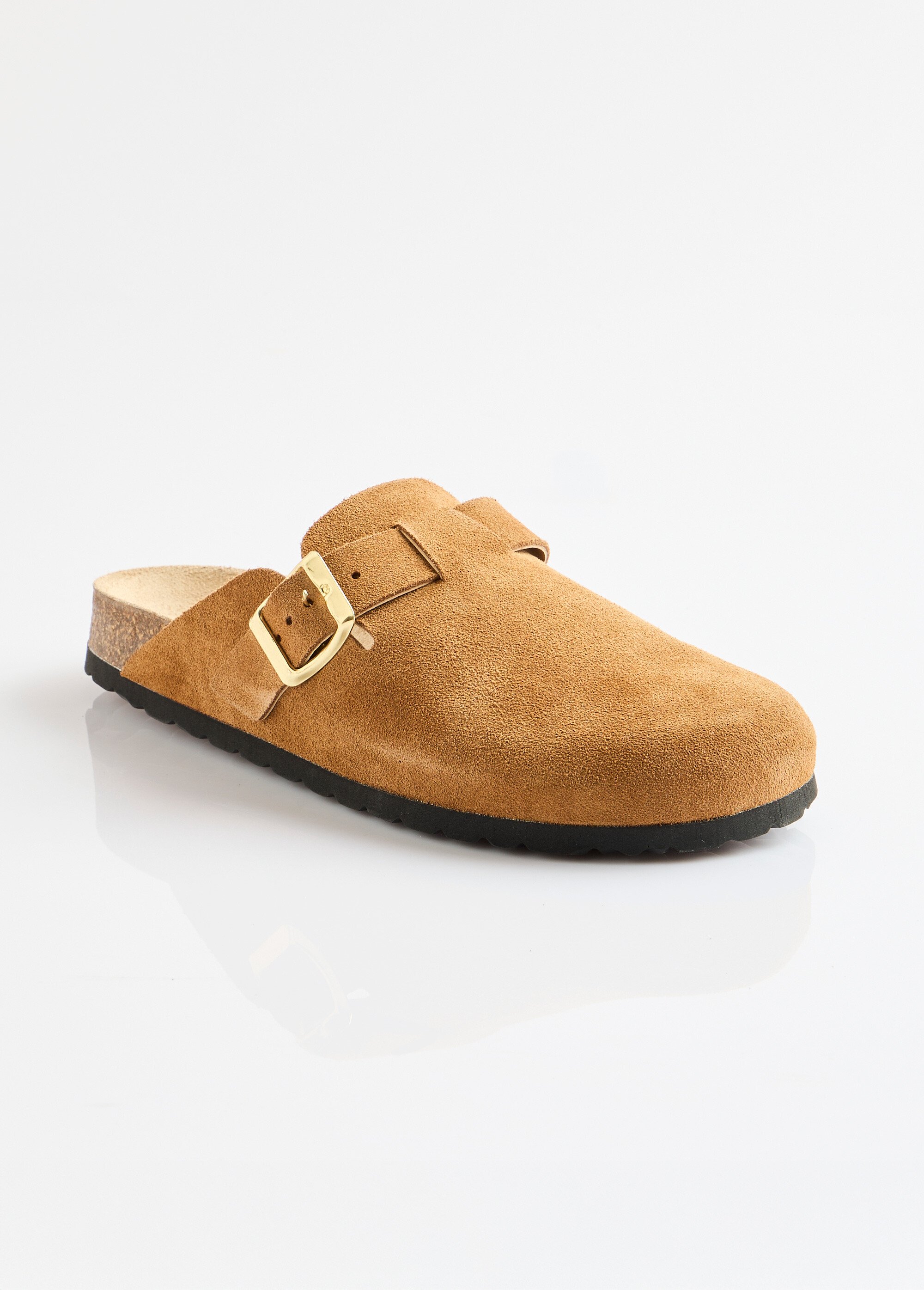 Mules sabots croûte de cuir boucle réglable Femme Marron ODILE FA1