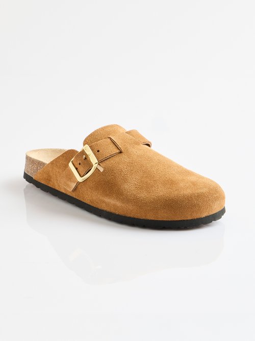 Mules sabots croûte de cuir boucle réglable Femme Marron ODILE FA1
