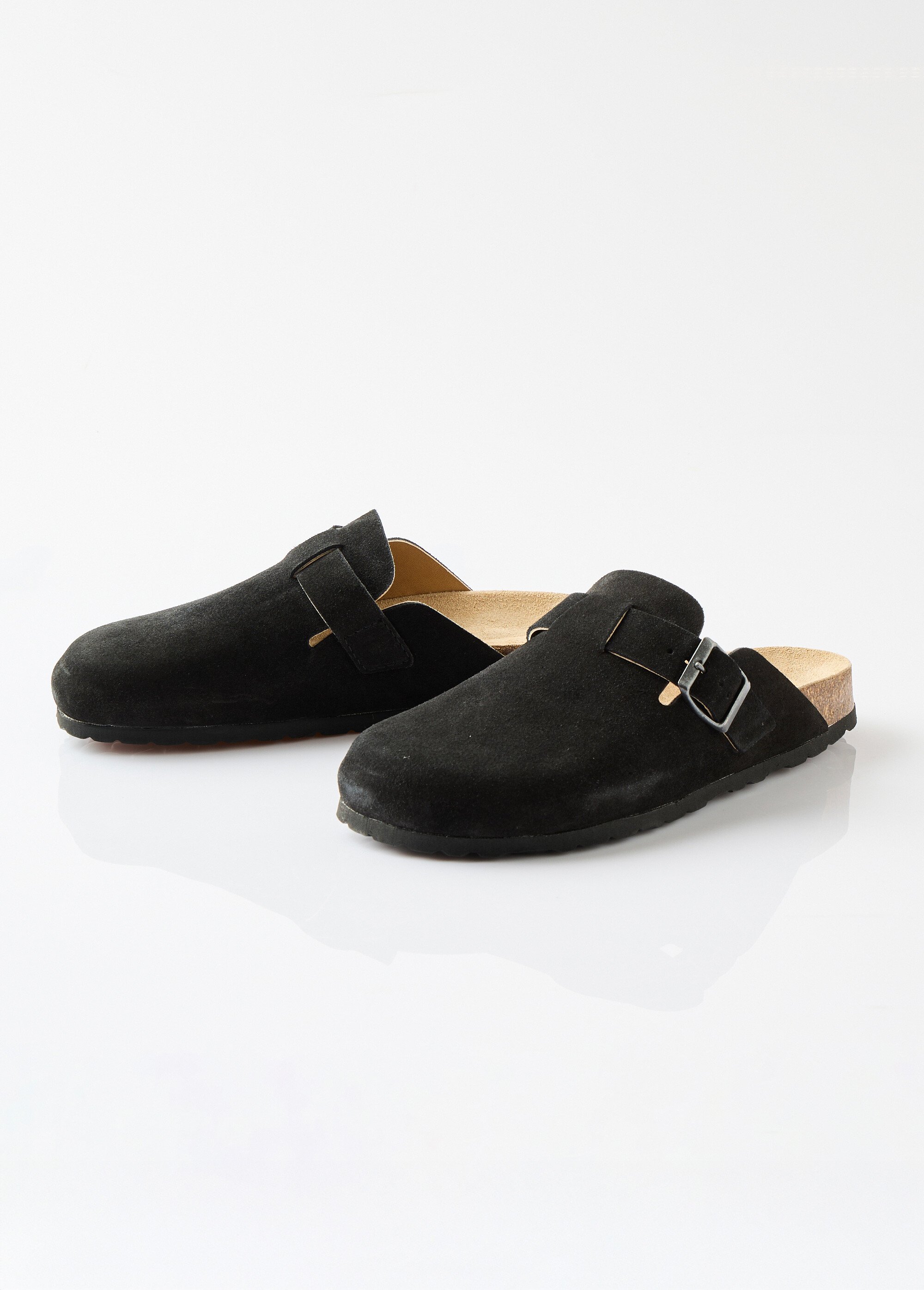 Mules sabots croûte de cuir boucle réglable Femme Noir ODILE DE1