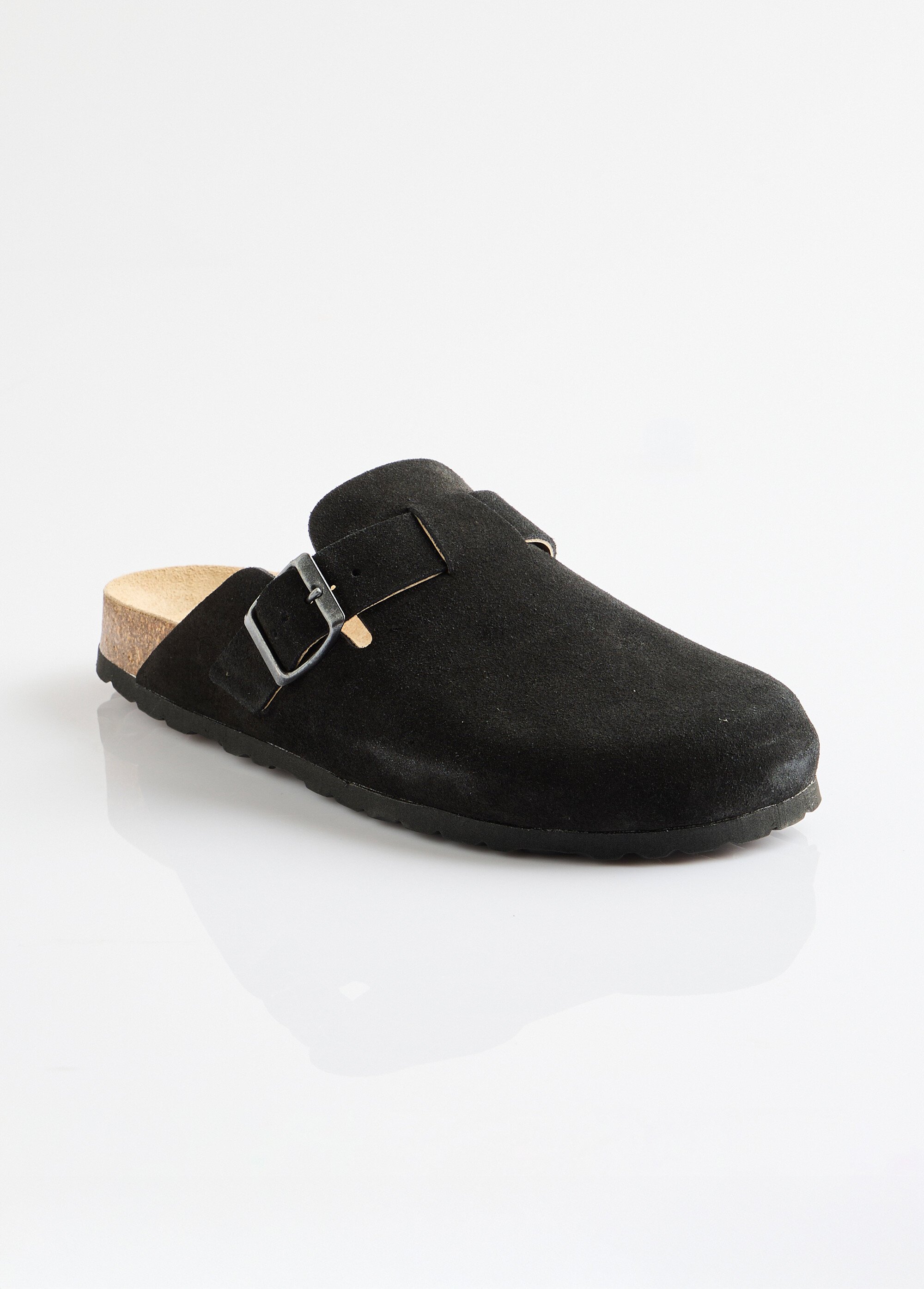 Mules sabots croûte de cuir boucle réglable Femme Noir ODILE FA1
