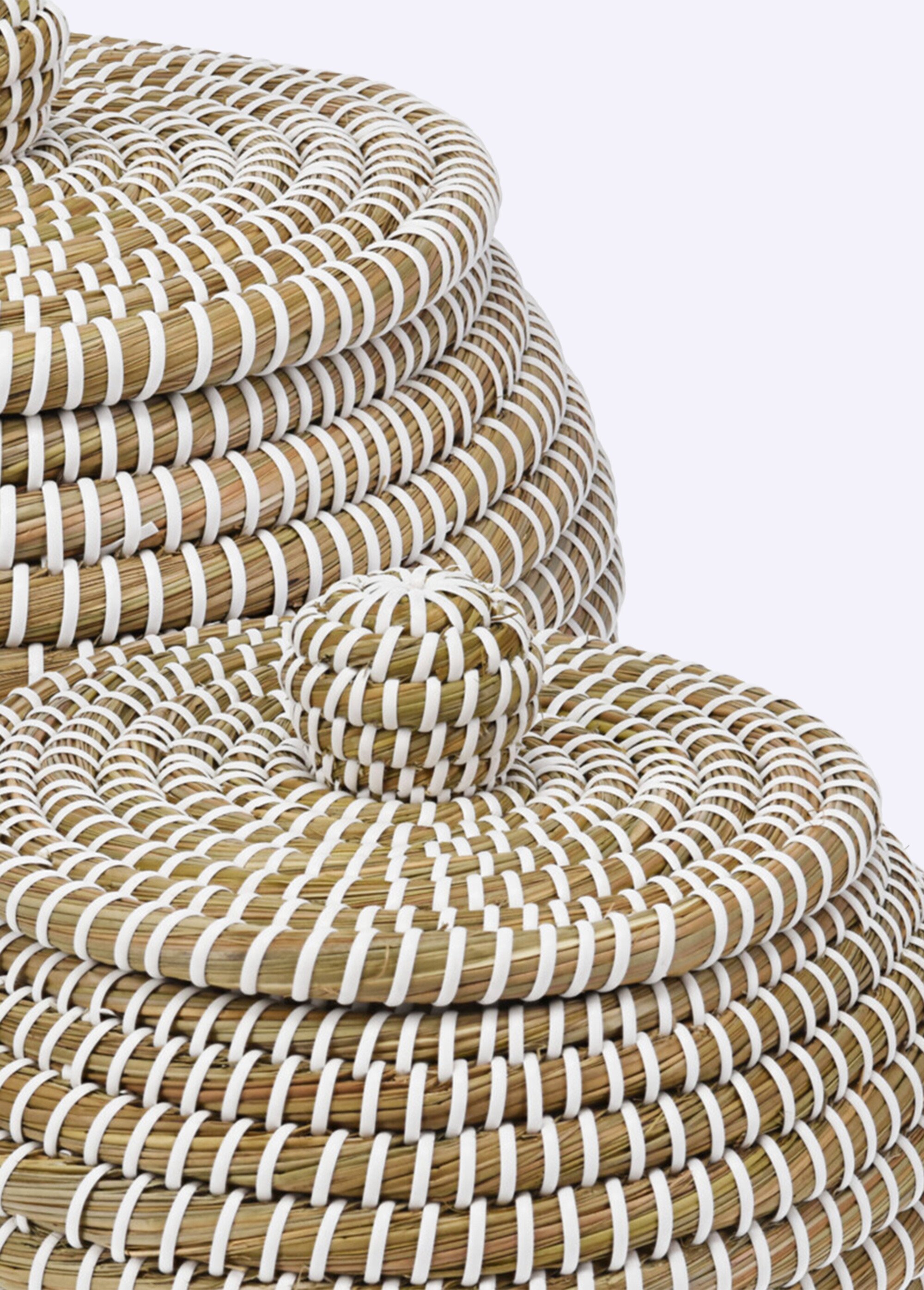 Paniers tressés bicolores avec couvercle Marron KP-BD3000050 DE1