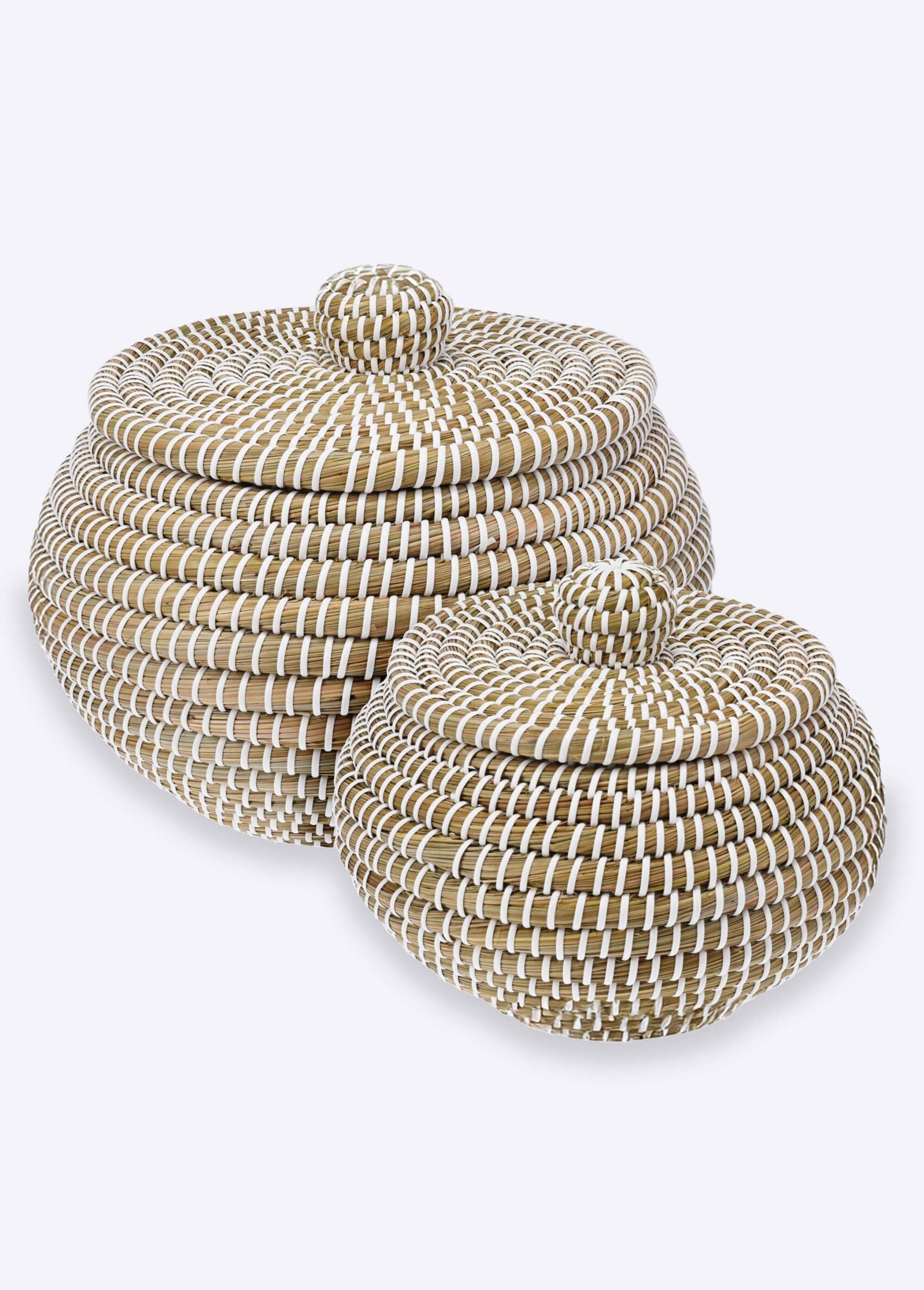 Paniers tressés bicolores avec couvercle Marron KP-BD3000050 FA1