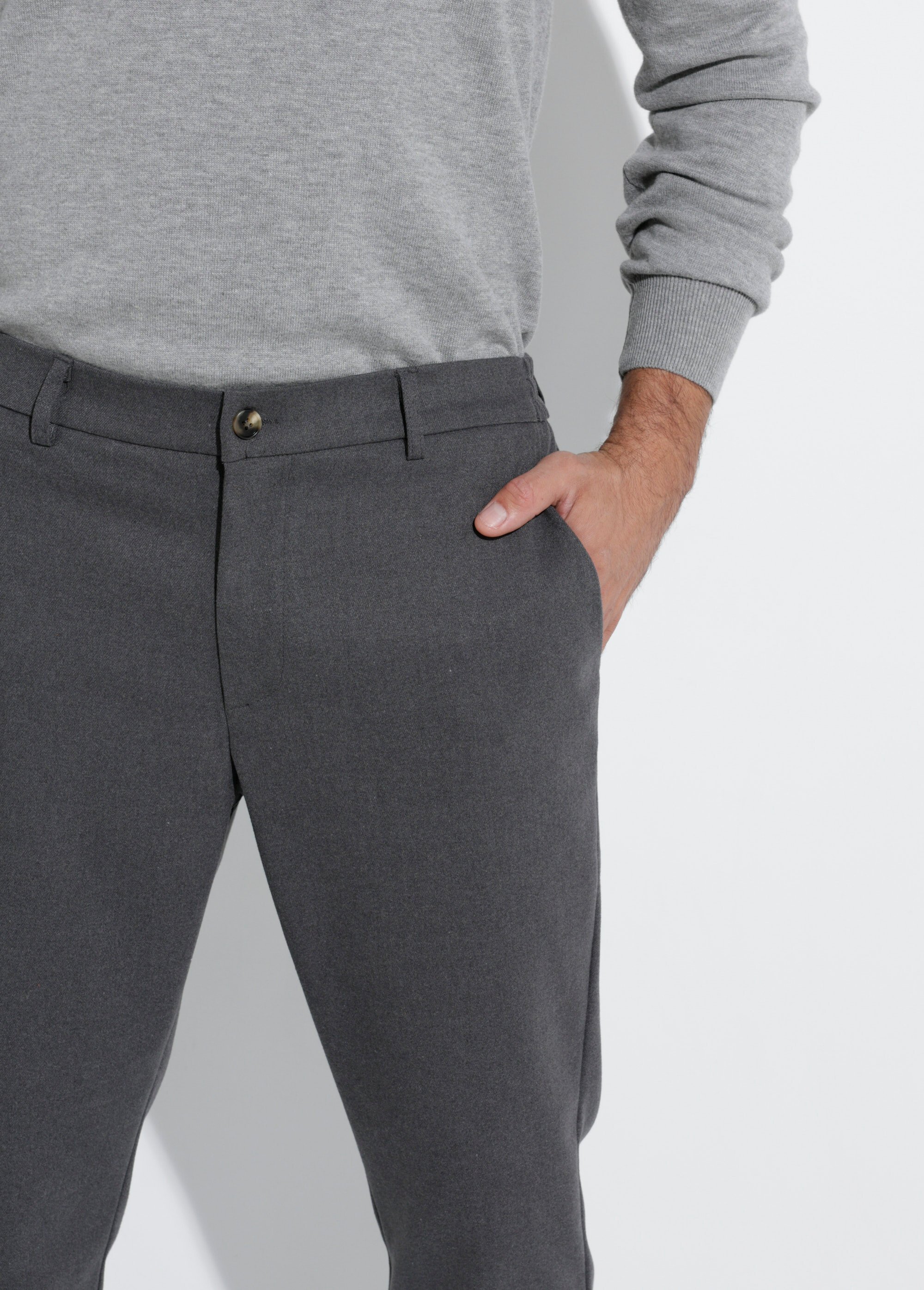 Pantalon chino casual chic en molleton Homme Gris FRIBM2540M DE1