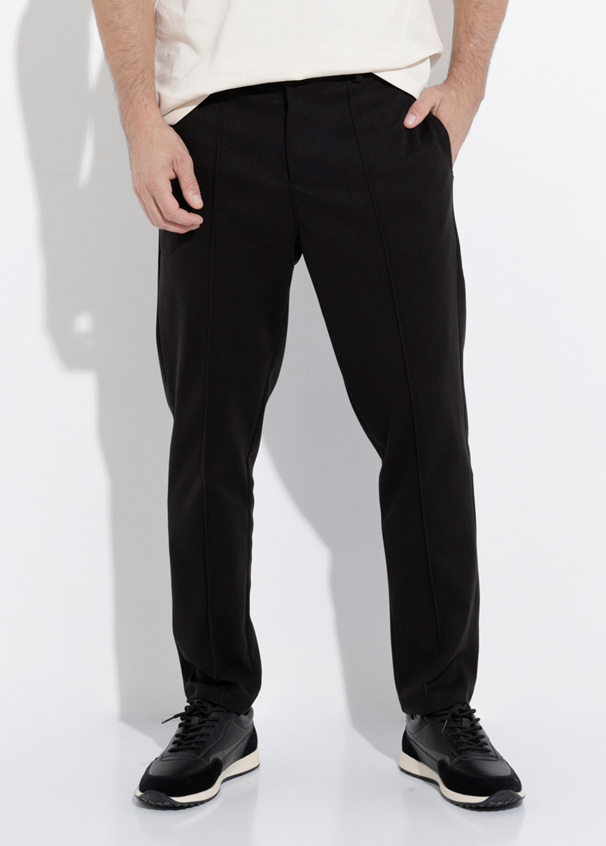 Pantalon chino en molleton avec couture Homme Noir FRI26766 FA1