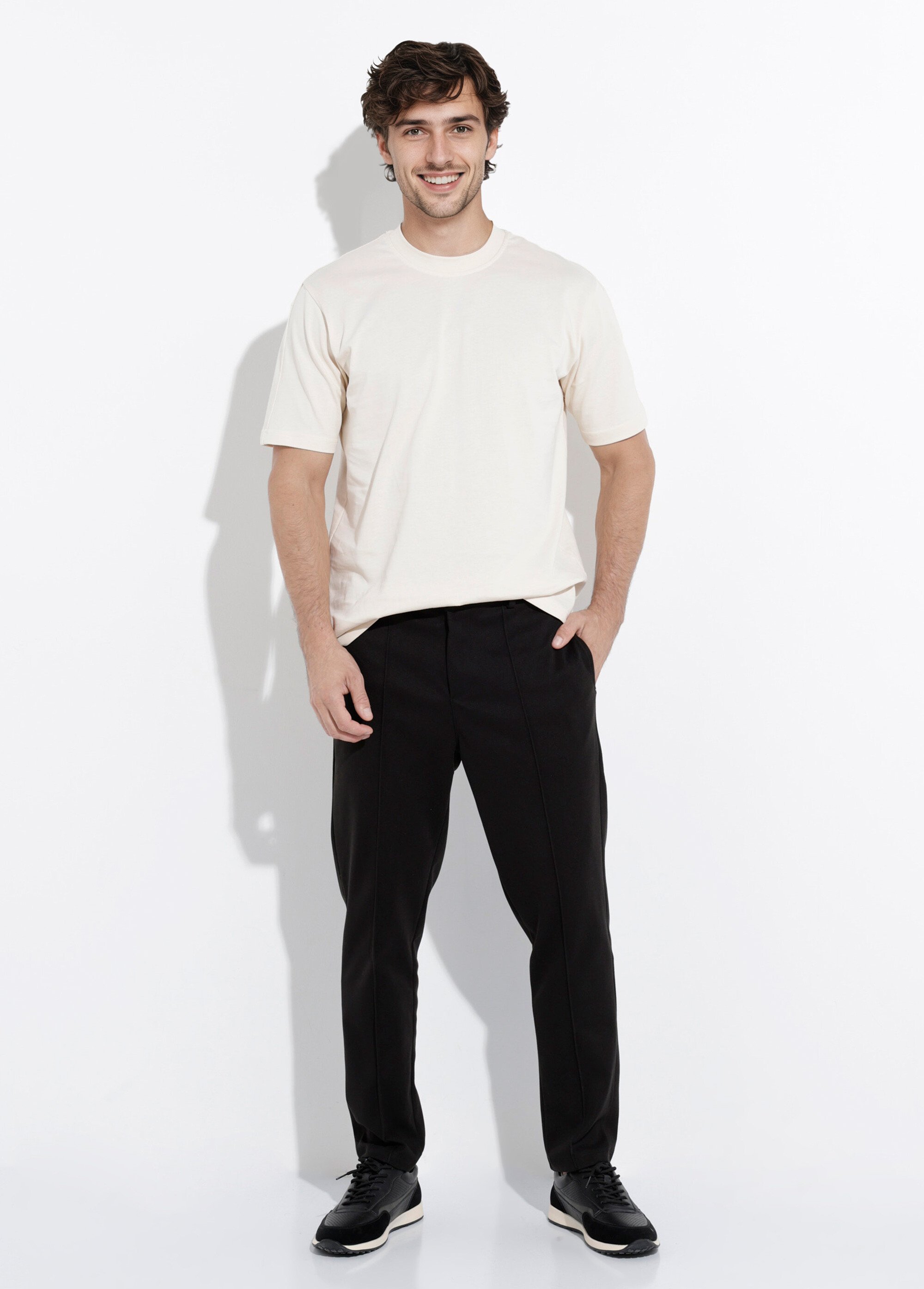 Pantalon chino en molleton avec couture Homme Noir FRI26766 SF1