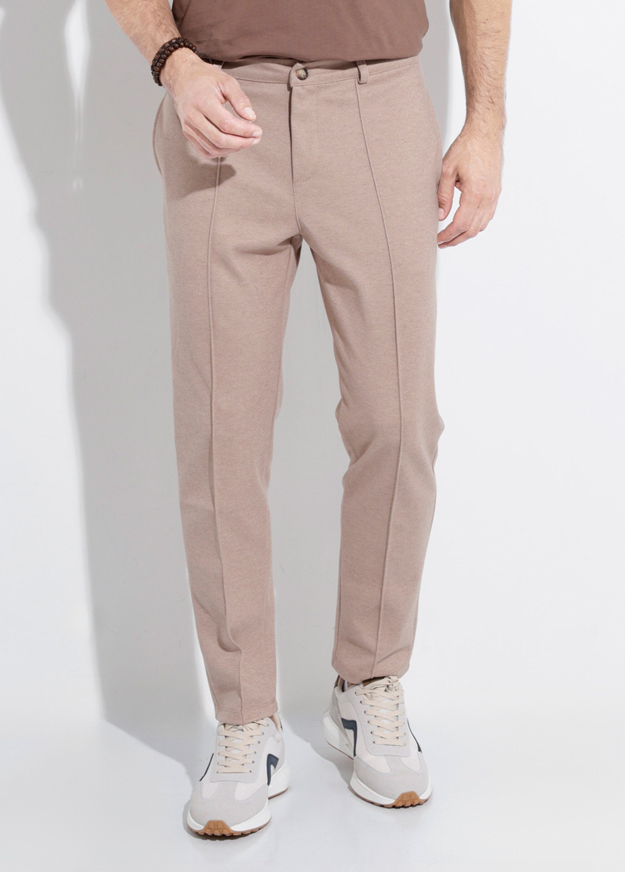 Pantalon chino en molleton avec couture Homme Beige FRI26766 FA1