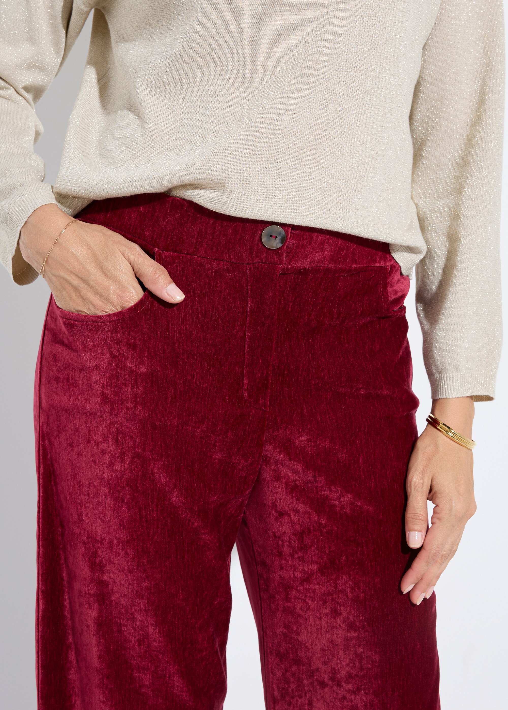Pantalon large élastiqué en velours ras Femme Rouge FI-CHELSEAVEL DE1
