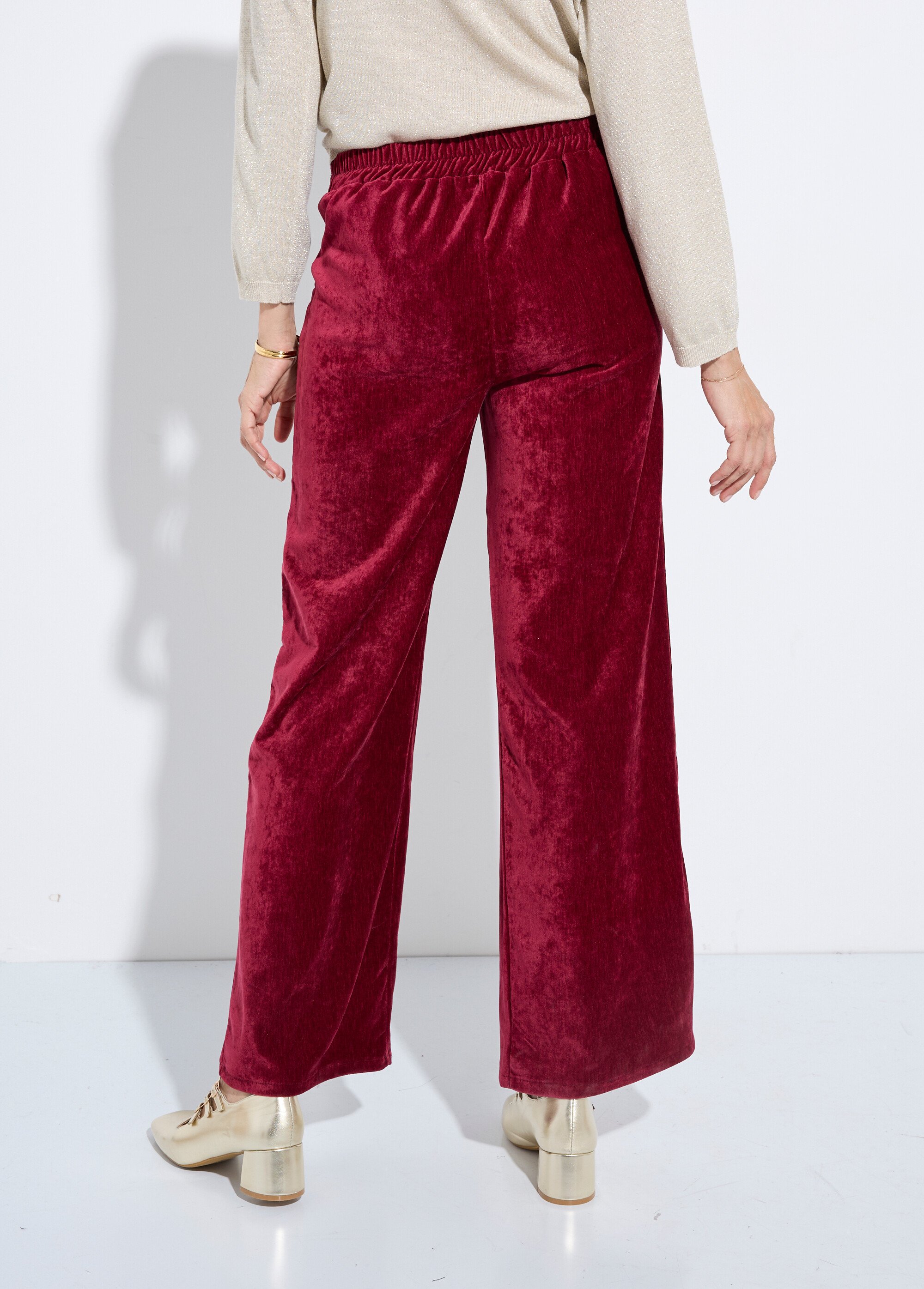 Pantalon large élastiqué en velours ras Femme Rouge FI-CHELSEAVEL DO1