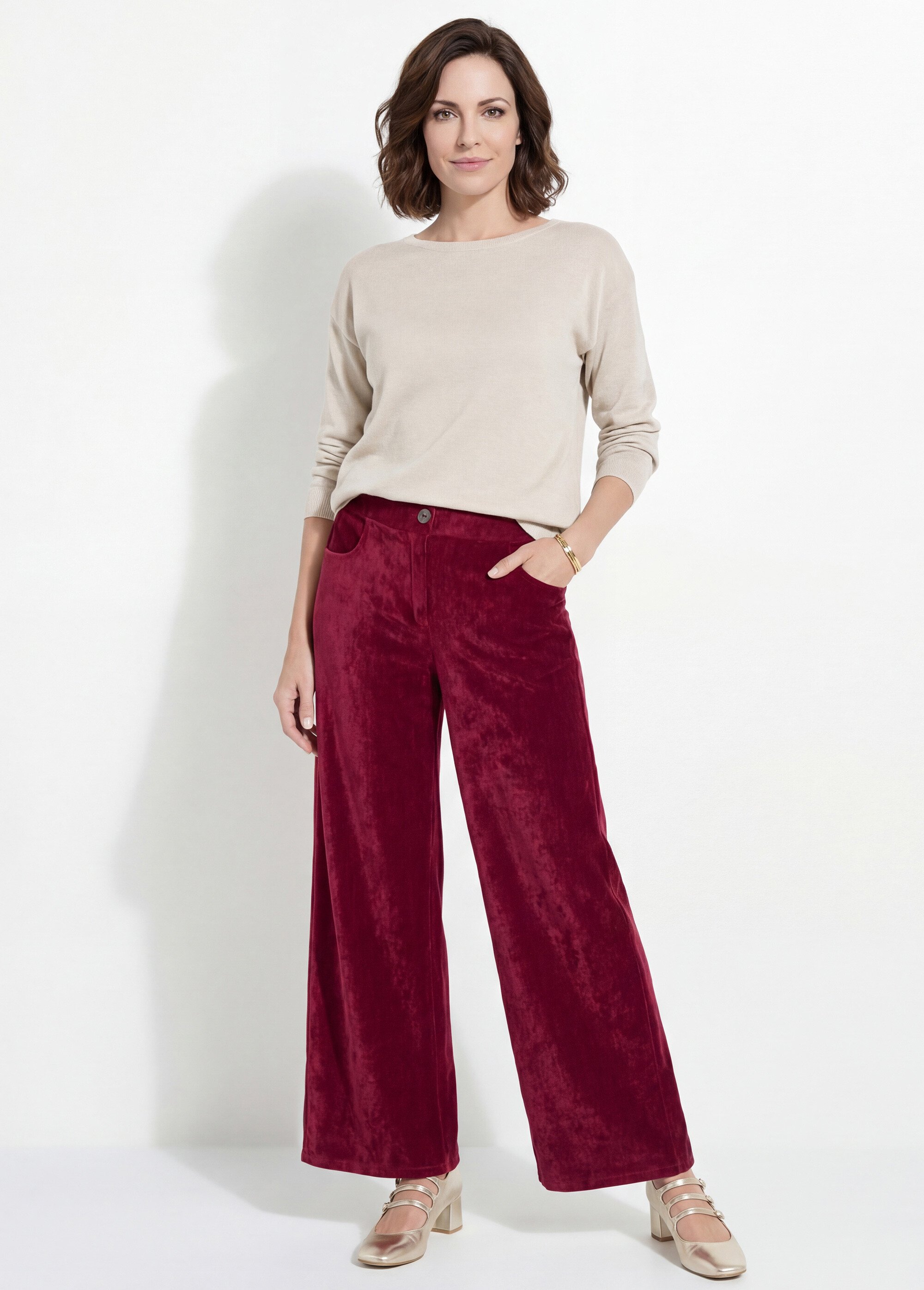 Pantalon large élastiqué en velours ras