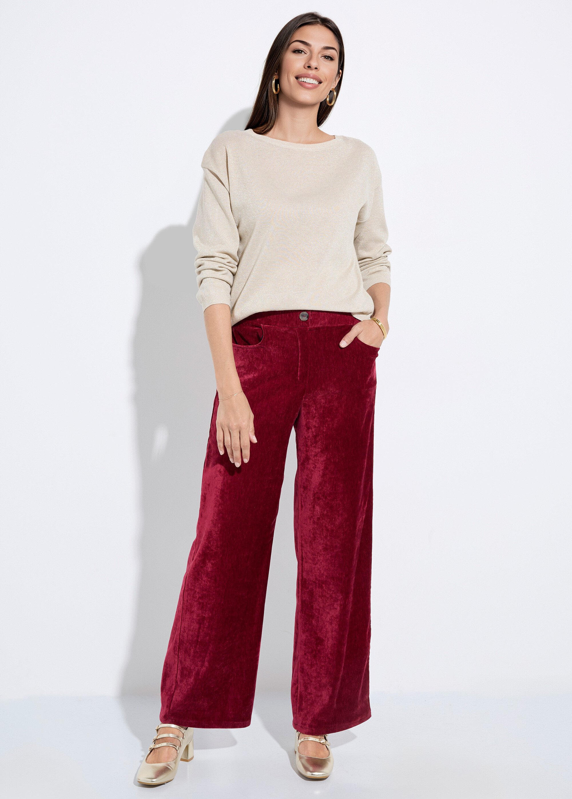 Pantalon large élastiqué en velours ras Femme Rouge FI-CHELSEAVEL SF1
