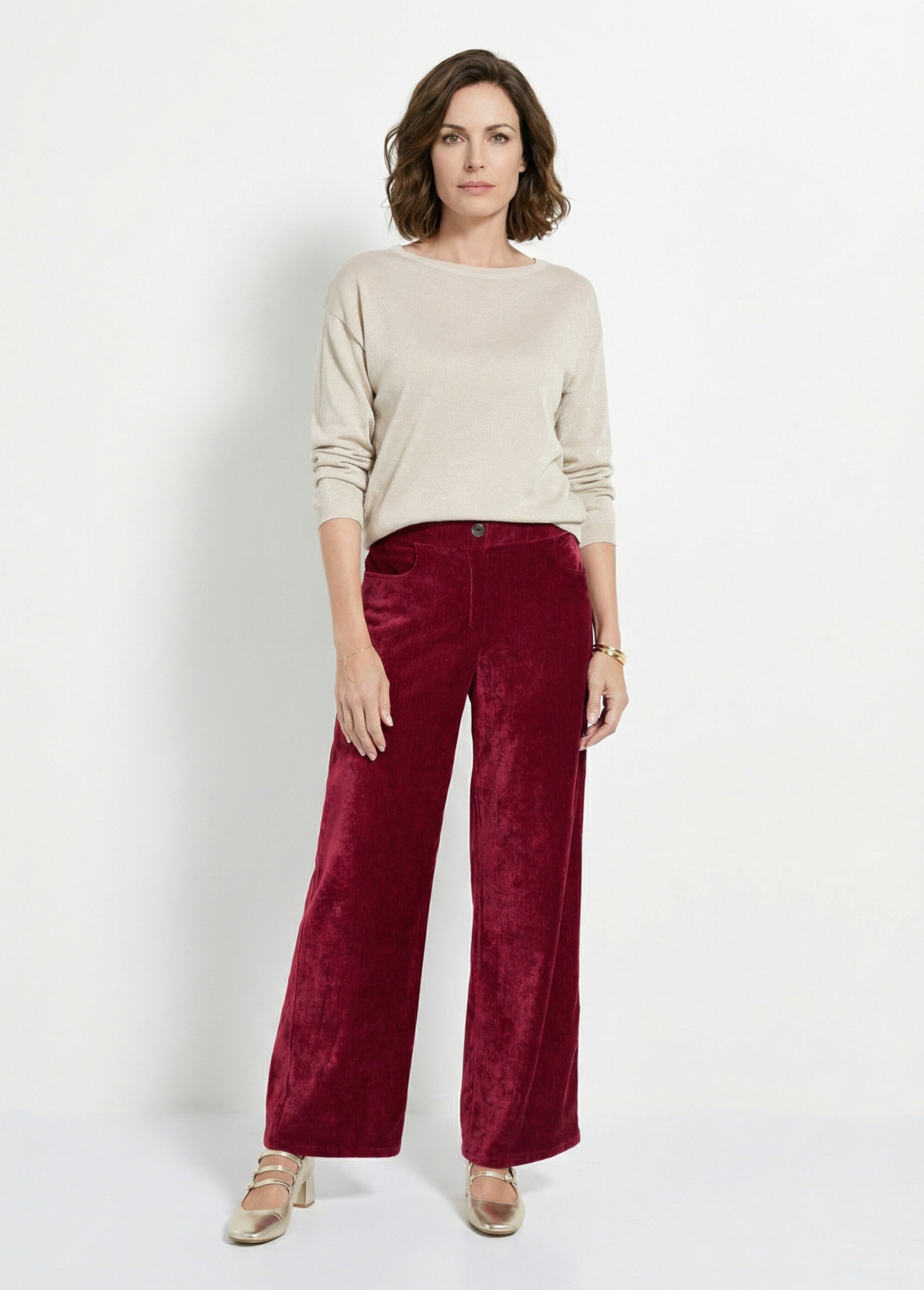 Pantalon large élastiqué en velours ras Femme Rouge FI-CHELSEAVEL SI1