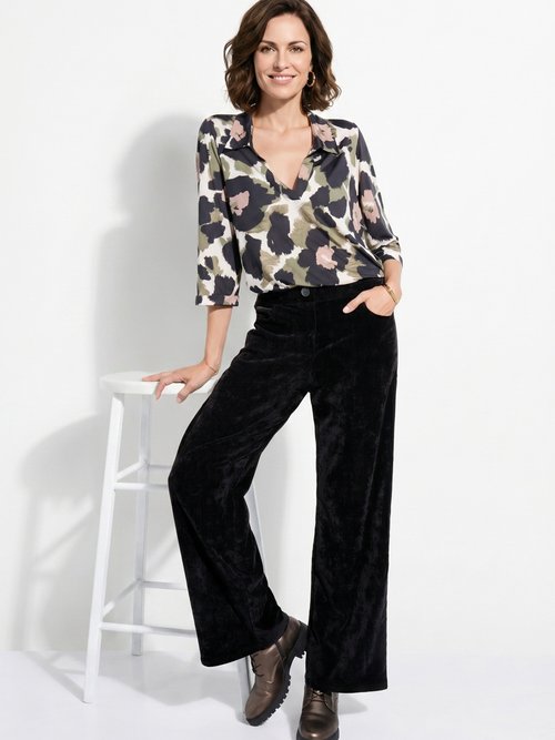 Pantalon large élastiqué en velours ras Femme Noir FI-CHELSEAVEL MV1