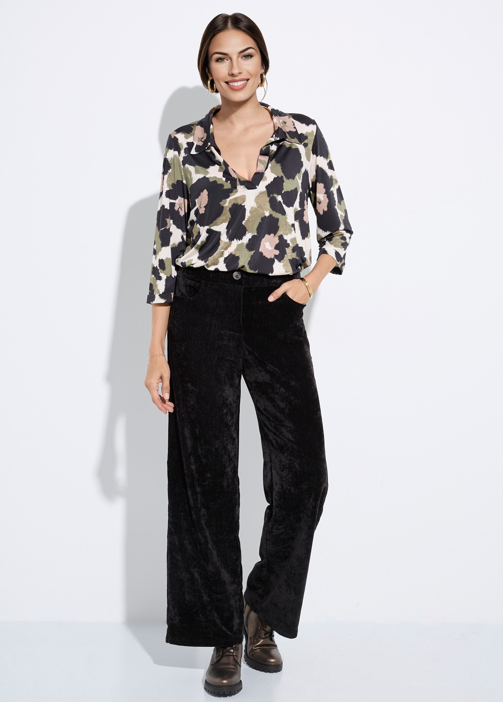 Pantalon large élastiqué en velours ras Femme Noir FI-CHELSEAVEL SF1
