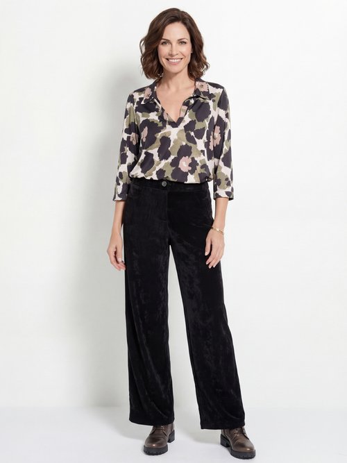 Pantalon large élastiqué en velours ras Femme Noir FI-CHELSEAVEL SI1