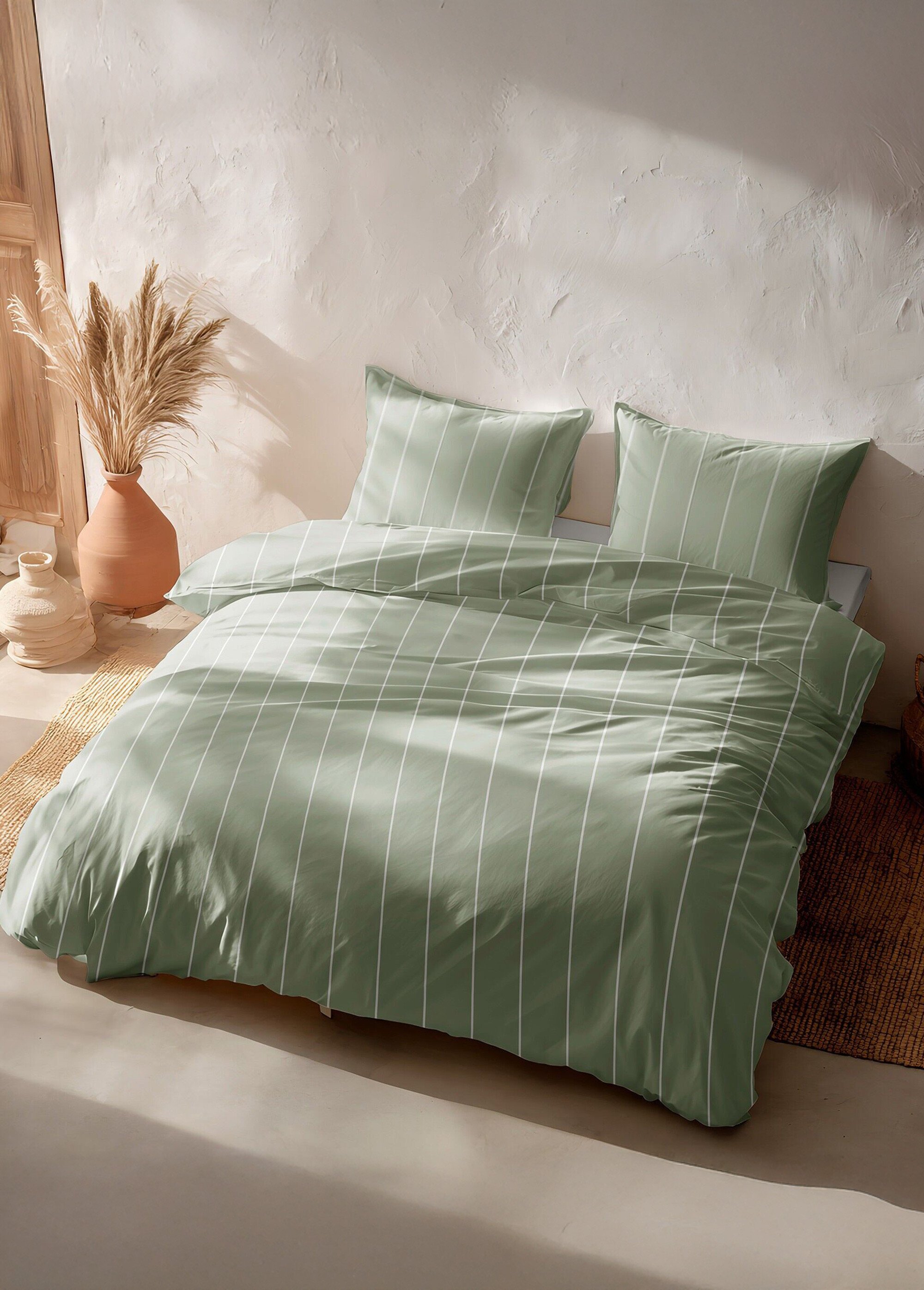 Parure de lit coton rayures fines Vert GA-NAIRI DE1