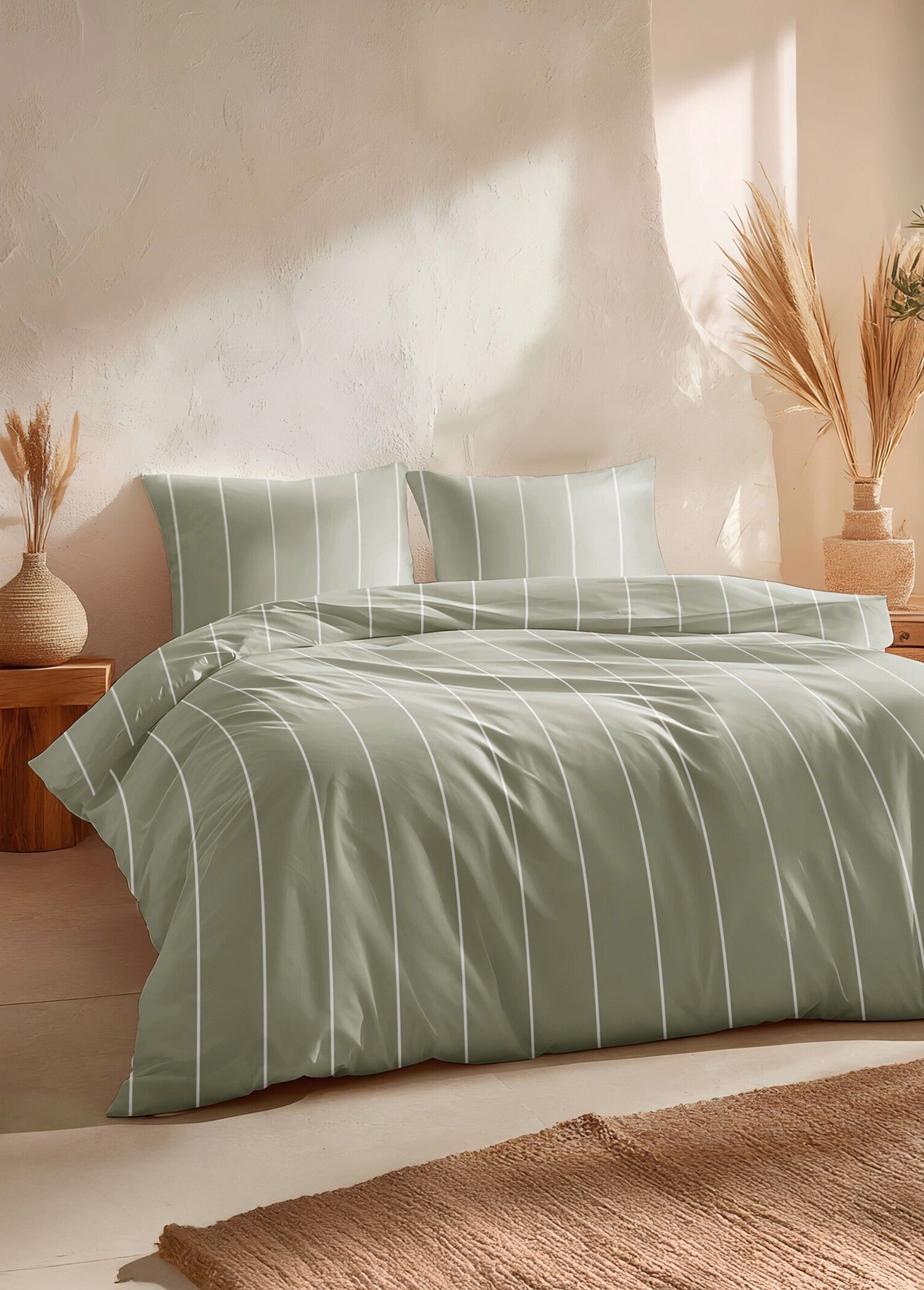 Parure de lit coton rayures fines Vert GA-NAIRI FA1