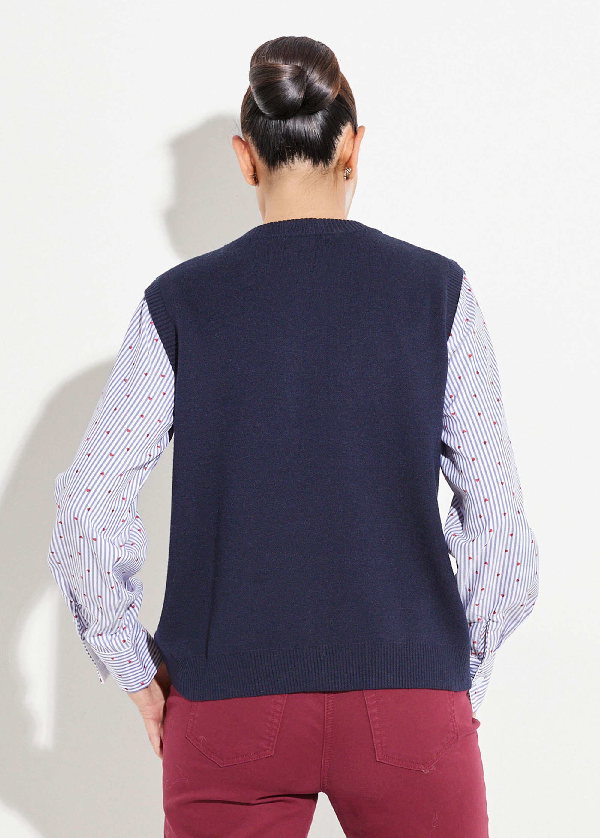 Pull 2 en 1 maille + effet chemisier