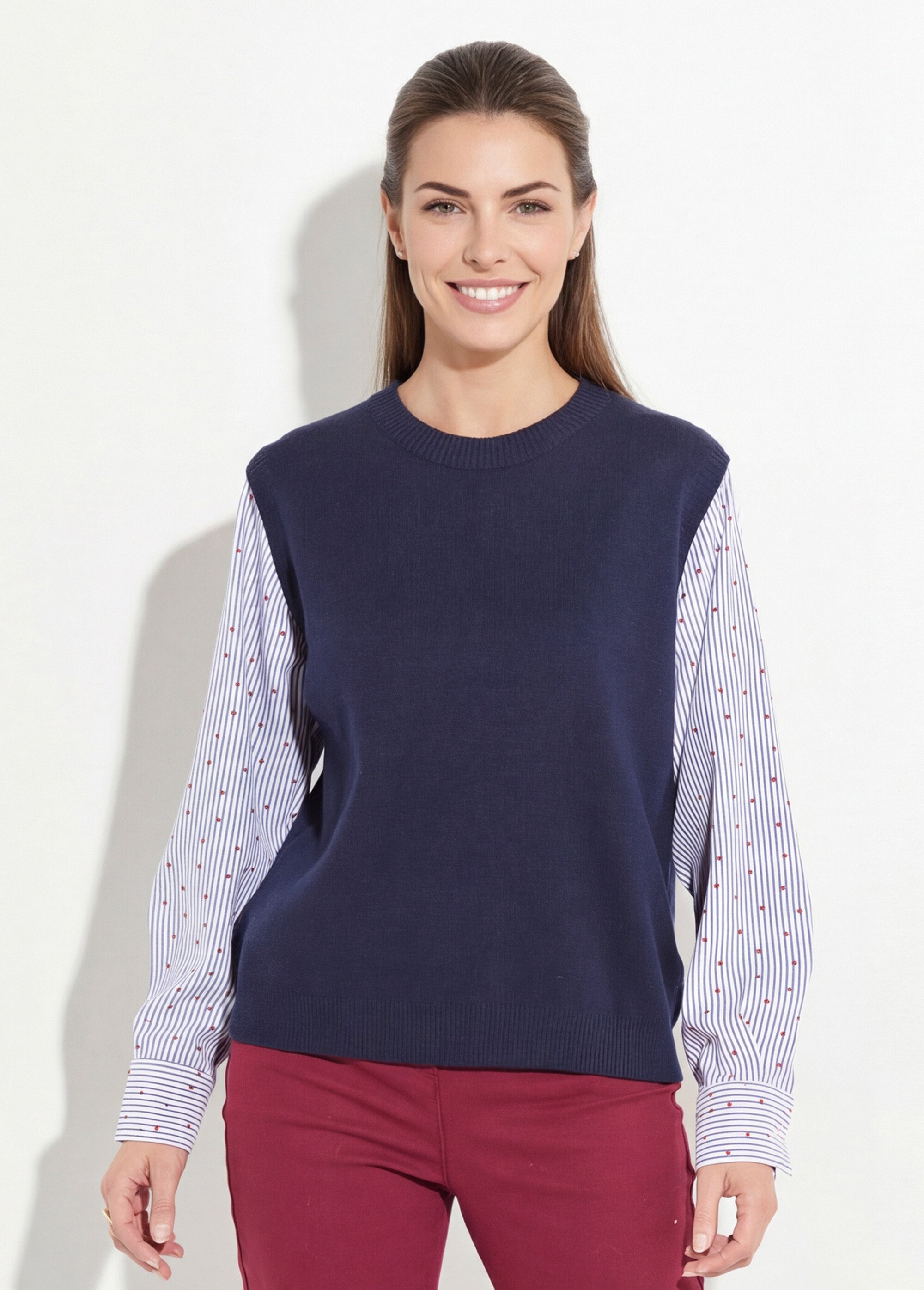 Pull 2 en 1 maille + effet chemisier Femme Bleu IA-AR901 FA1