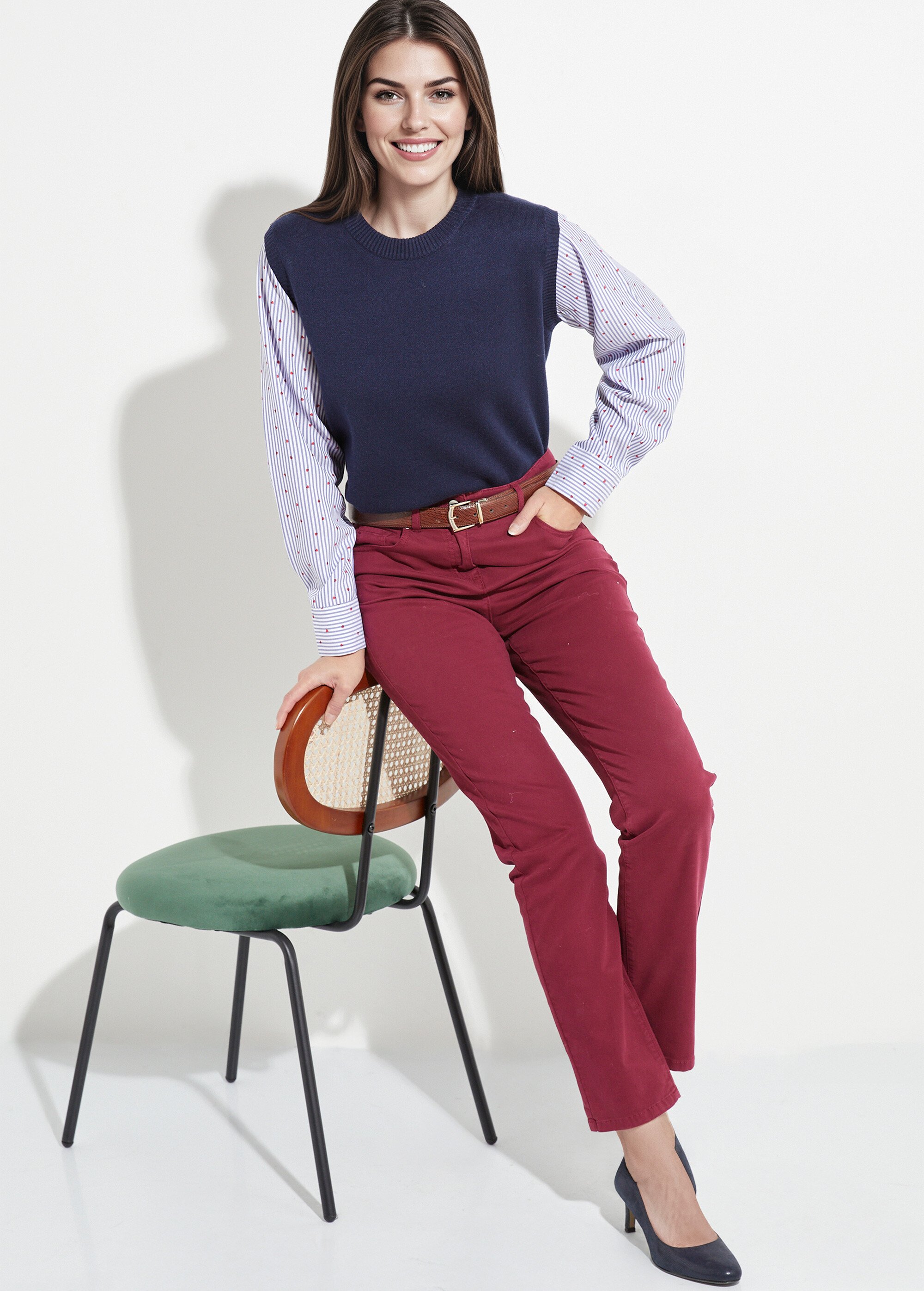 Pull 2 en 1 maille + effet chemisier Femme Bleu IA-AR901 SI1