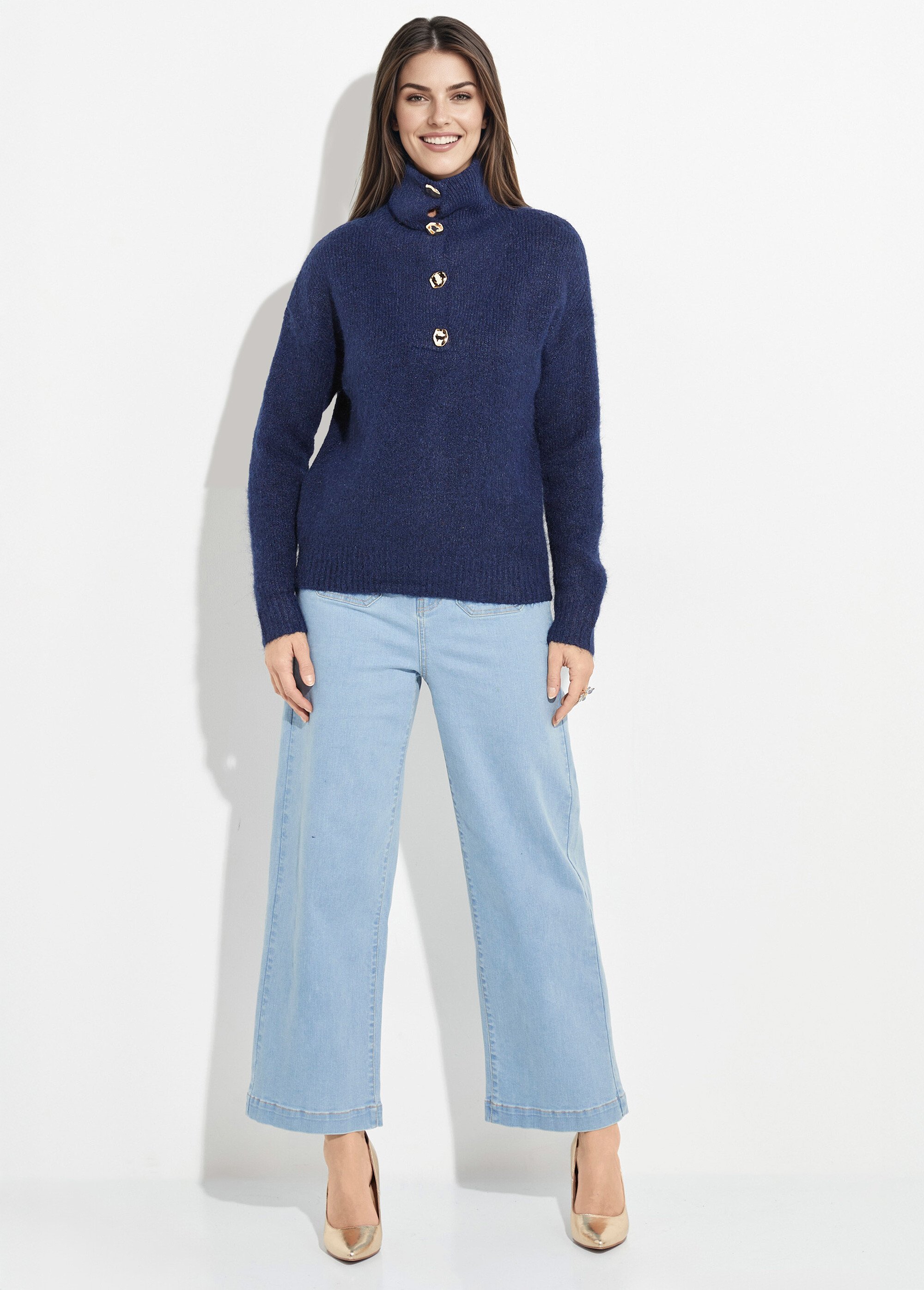 Pull camionneur avec laine + boutons métal Femme Bleu IA-AR932 SF1