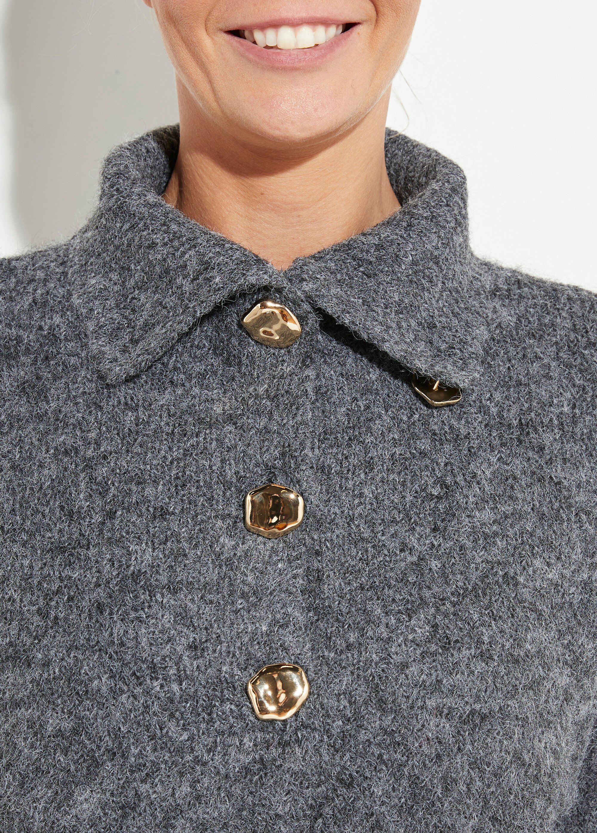 Pull camionneur avec laine + boutons métal Femme Gris IA-AR932 DE1